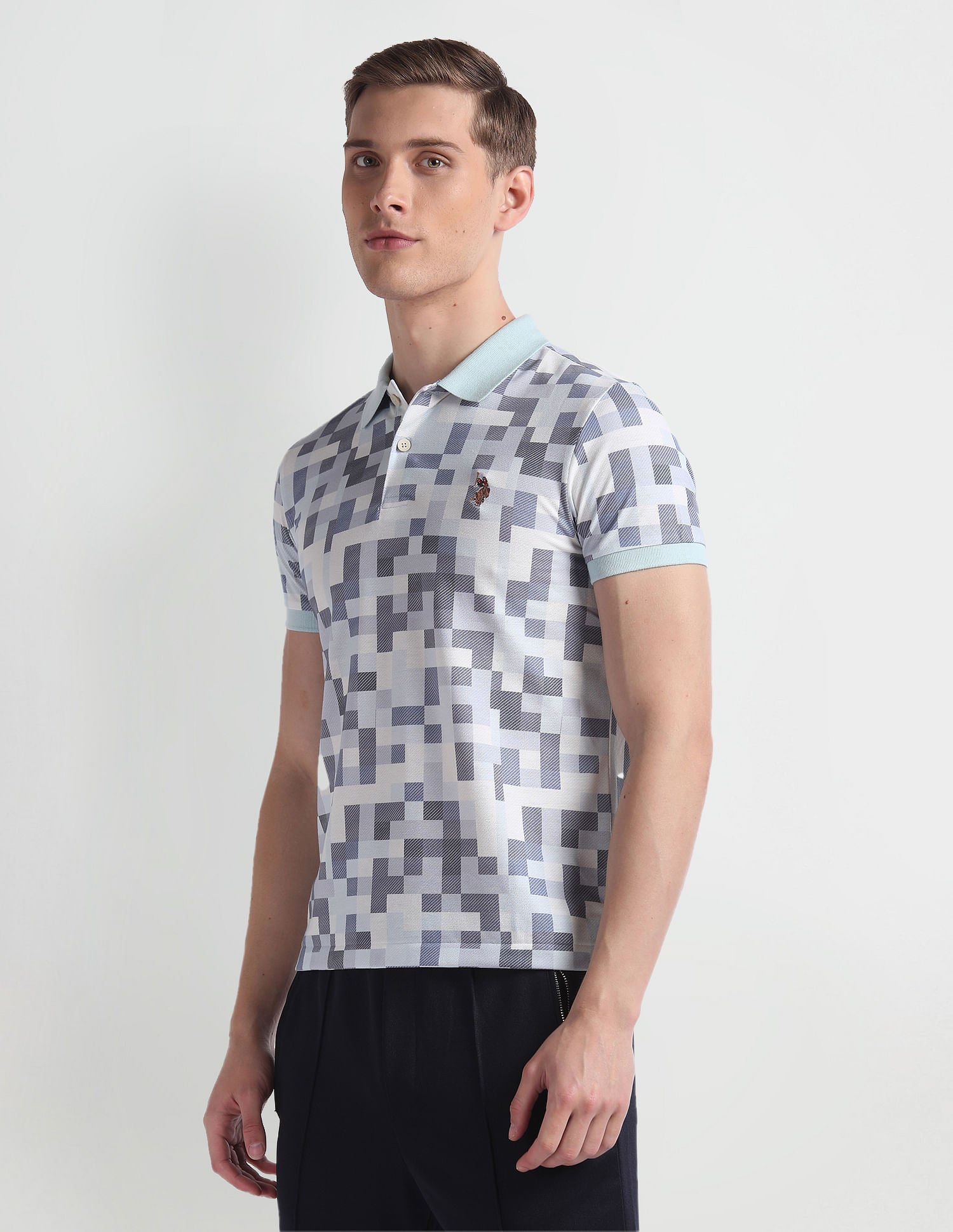 Geometric Print Cotton Polo Shirt Blue - U.S. Polo Assn. India | Large
