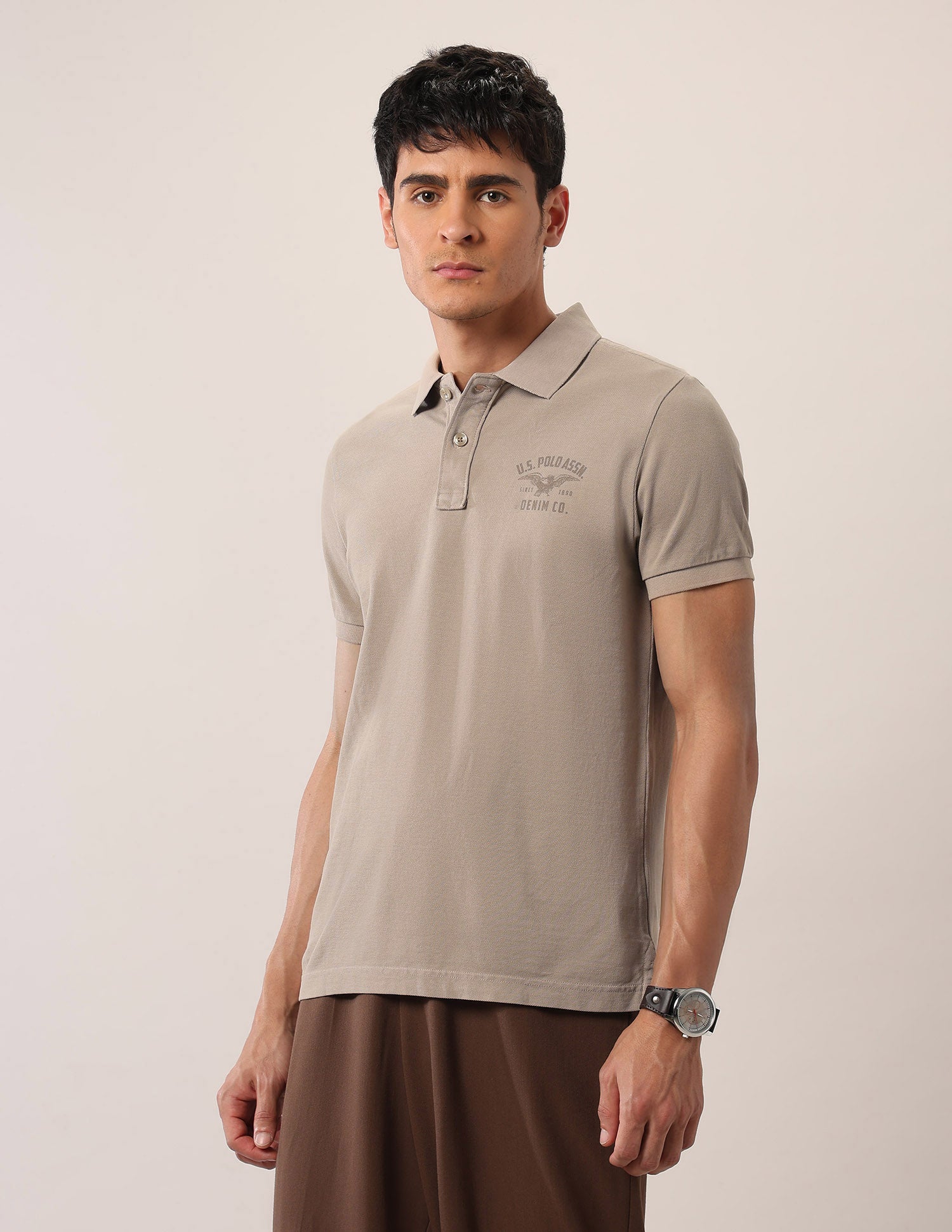 Brand Printed Muscle Fit Polo Shirt Beige - U.S. Polo Assn. India | Large