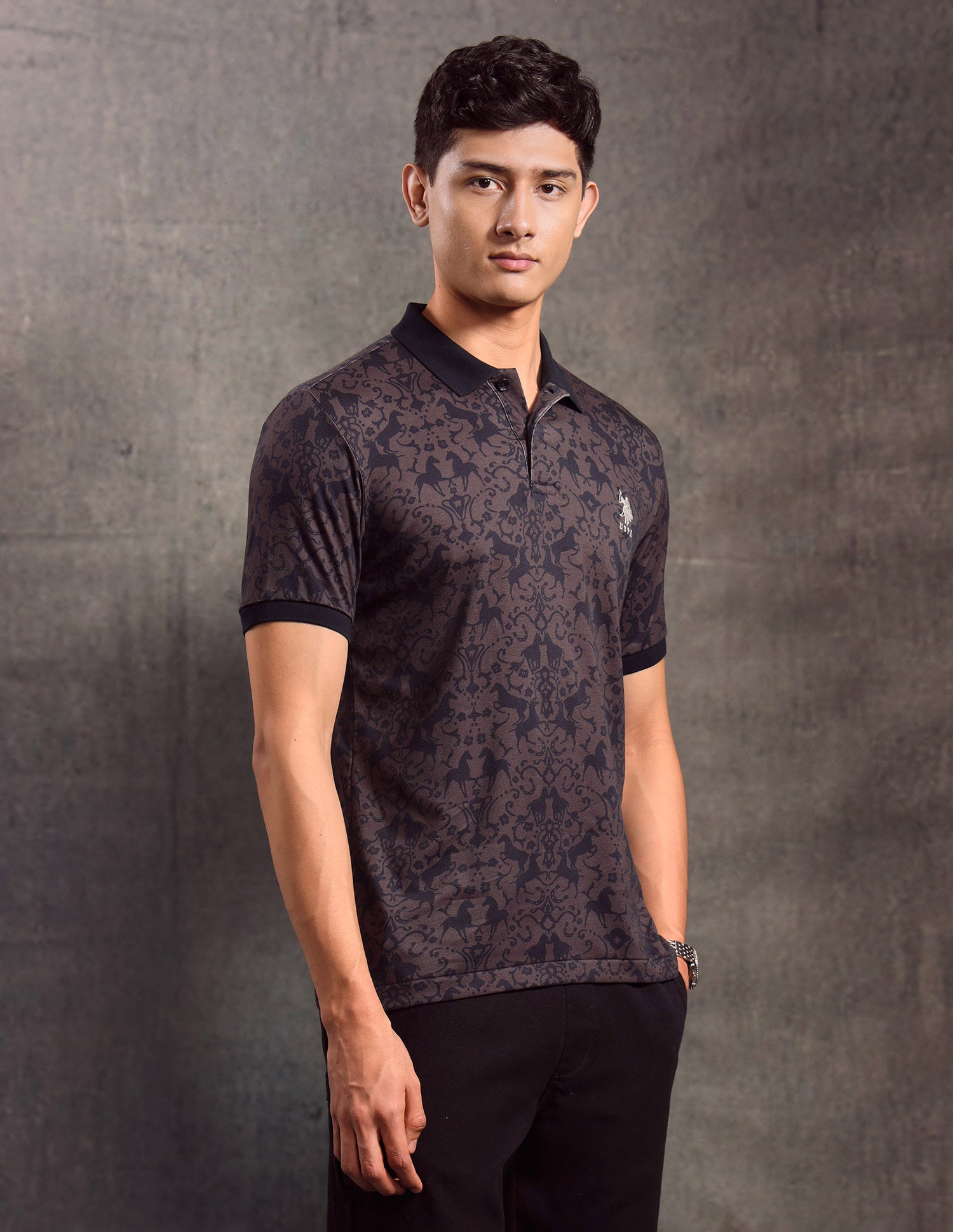 All-Over Printed Muscle Fit Polo shirt Dark Brown - U.S. POLO ASSN. | Large
