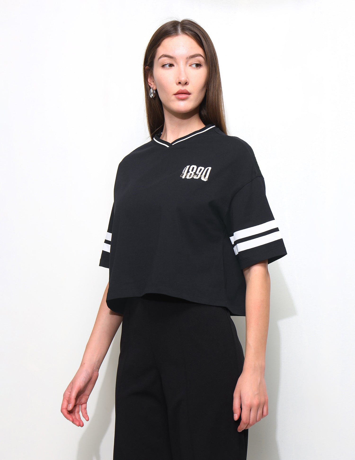 Solid Boxy Fit Varsity T-Shirt Black - U.S. Polo Assn. India | Large