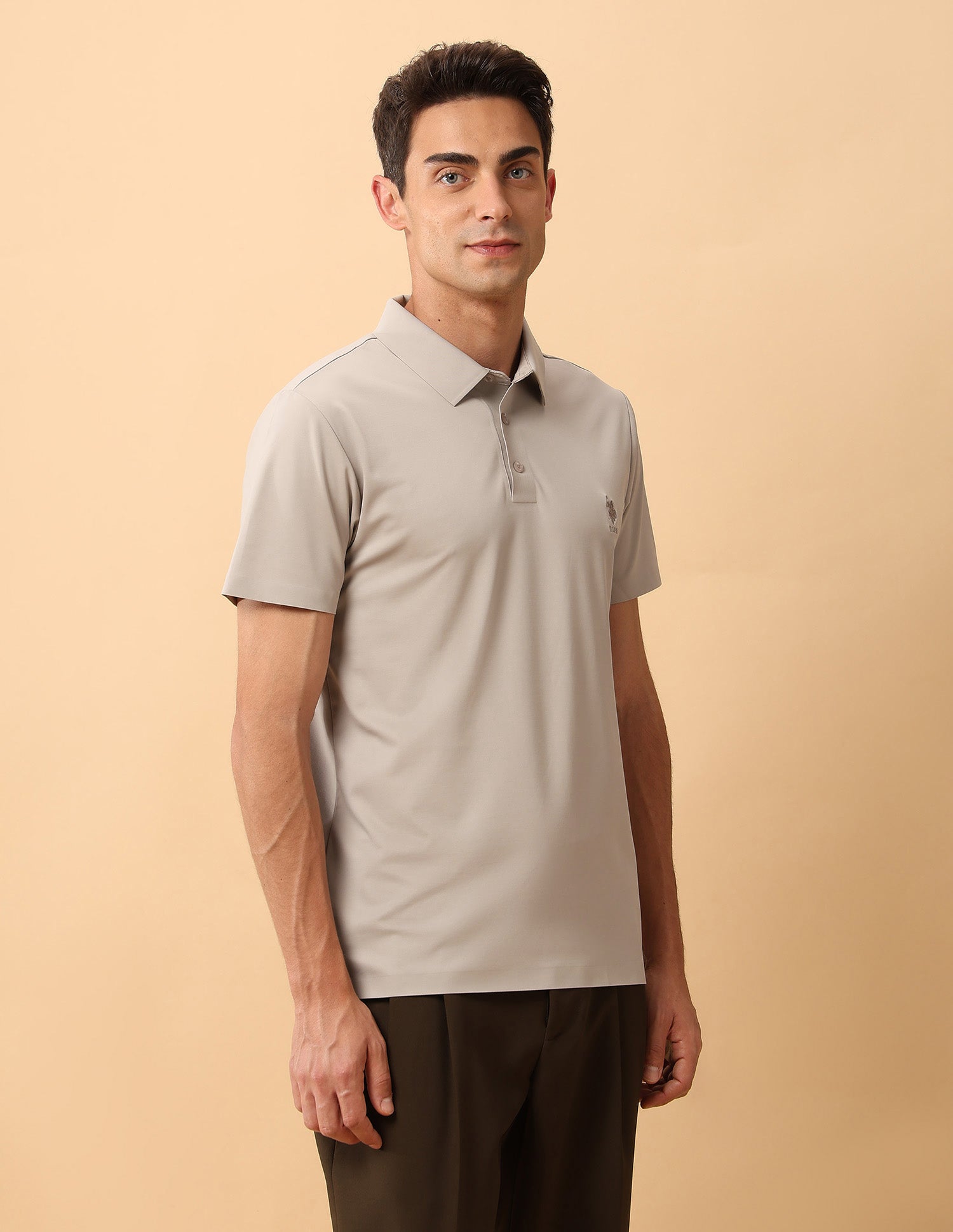 Pacho X Slim Fit Solid Polo Shirt Beige - U.S. Polo Assn. India | Large