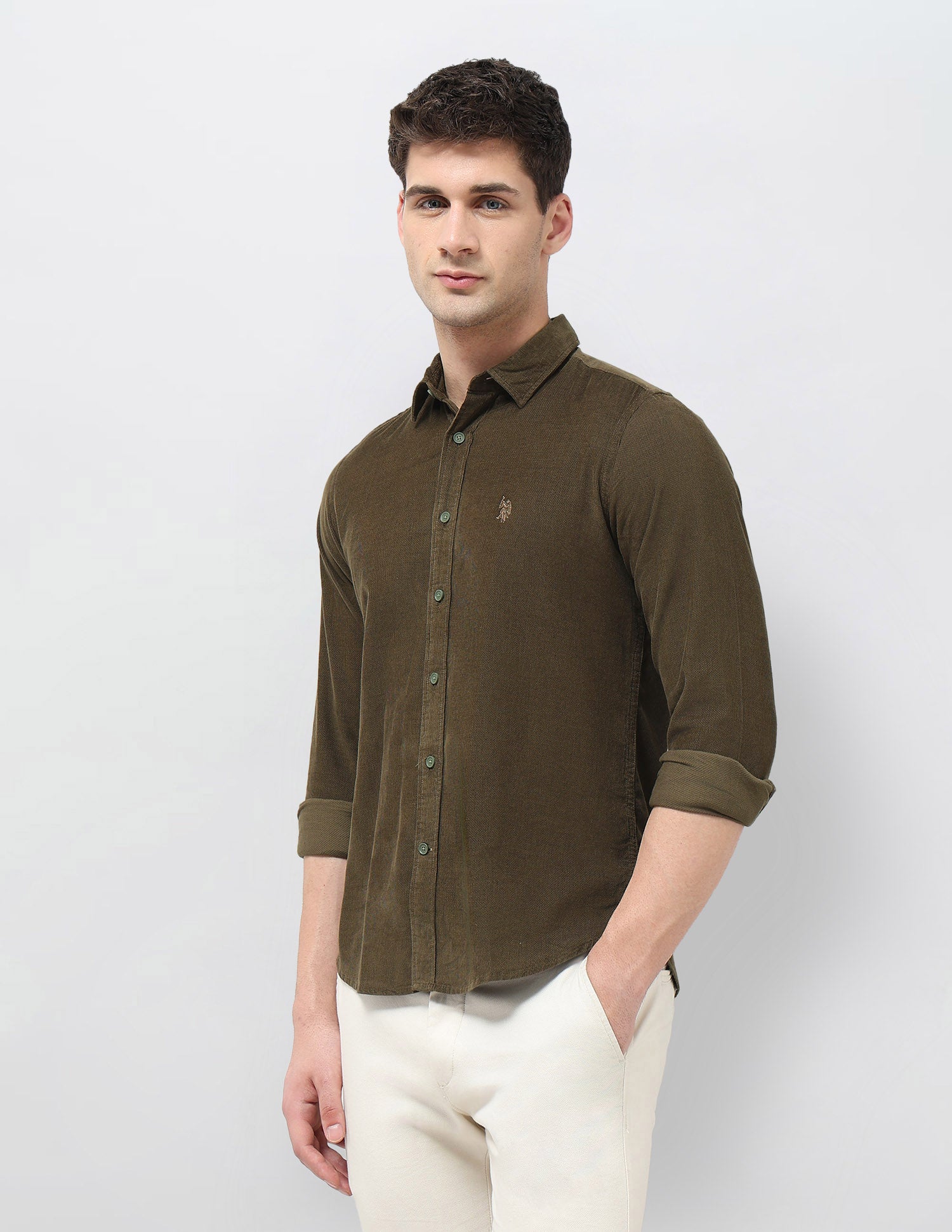 Corduroy Regular Fit Shirt Olive - U.S. POLO ASSN. | Large