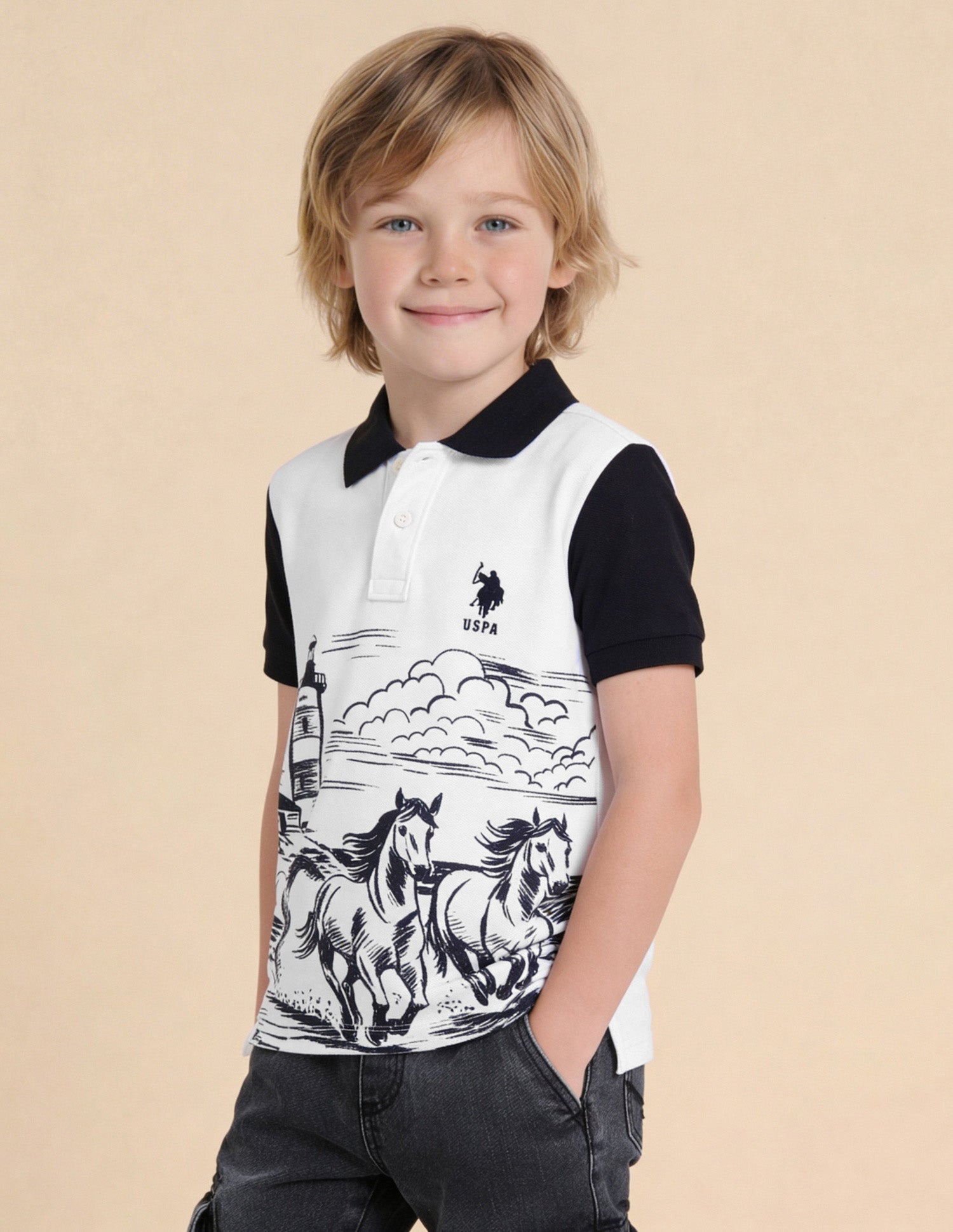 Graphic Printed Regular Fit Polo Shirt White - U.S. Polo Assn. India | Large