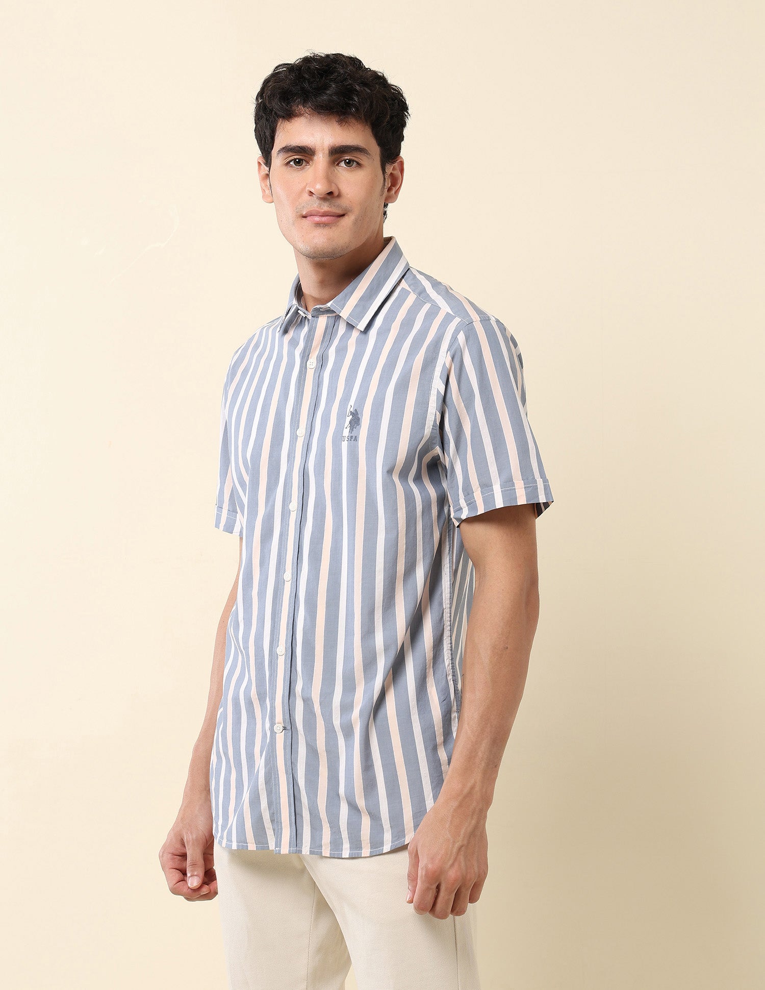 Vertical Striped Pure Cotton Shirt Blue - U.S. Polo Assn. India | Large