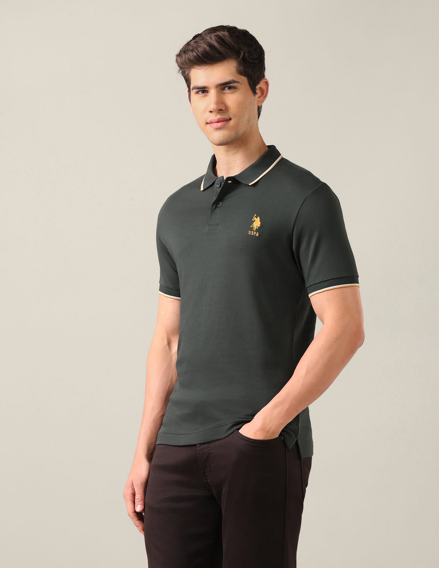 Solid Slim Fit Polo Shirt Green - U.S. Polo Assn. India | Large