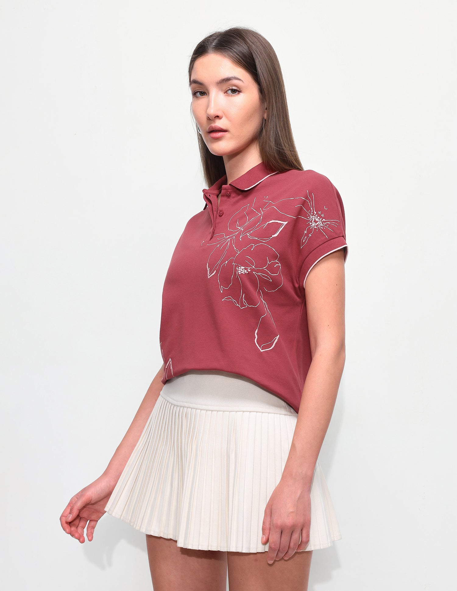 Floral Printed Boxy Fit Polo Shirt Maroon - U.S. Polo Assn. India | Large