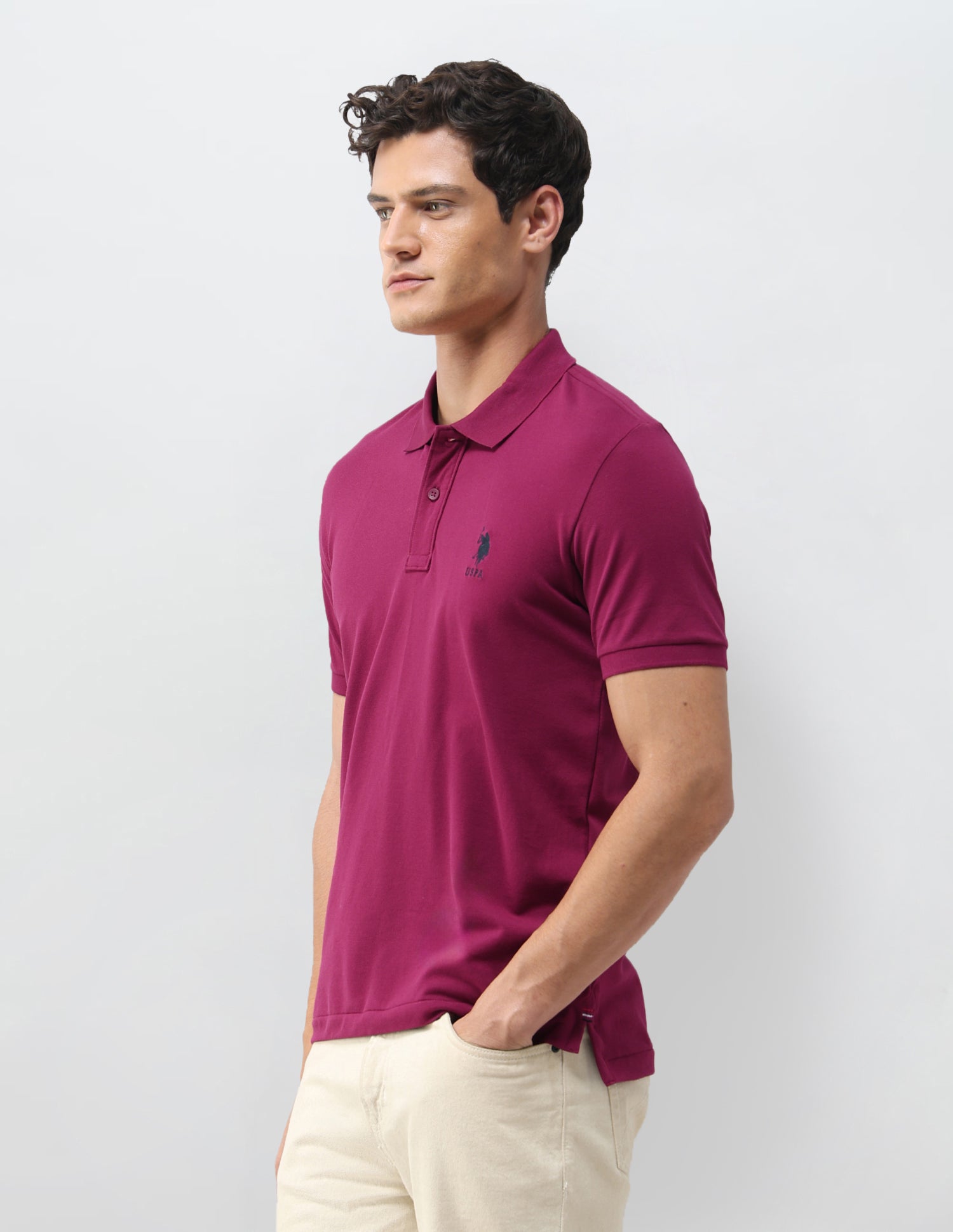 Solid Slim Fit Polo Shirt Dark Pink - U.S. Polo Assn. India | Large