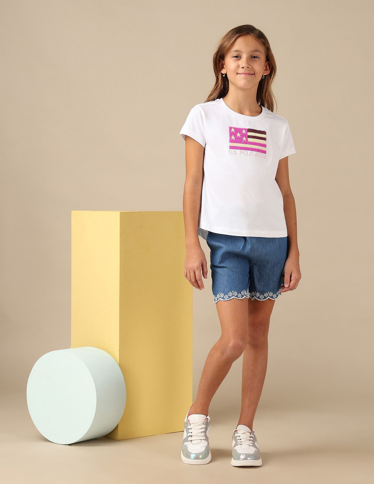 Girls Flip Sequins Relaxed Fit  T-Shirt White - U.S. POLO ASSN. | Large