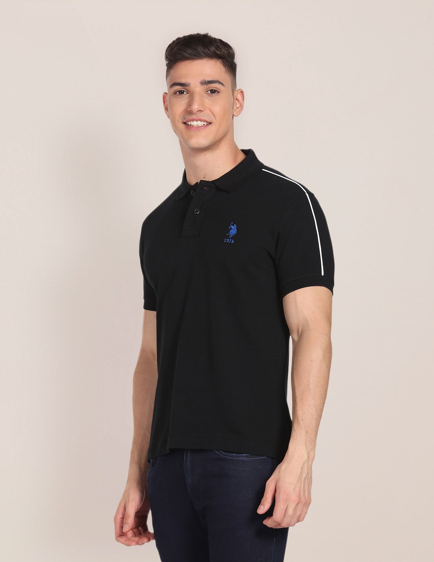 Slim Fit Cotton Polo Shirt Black - U.S. POLO ASSN. | Large