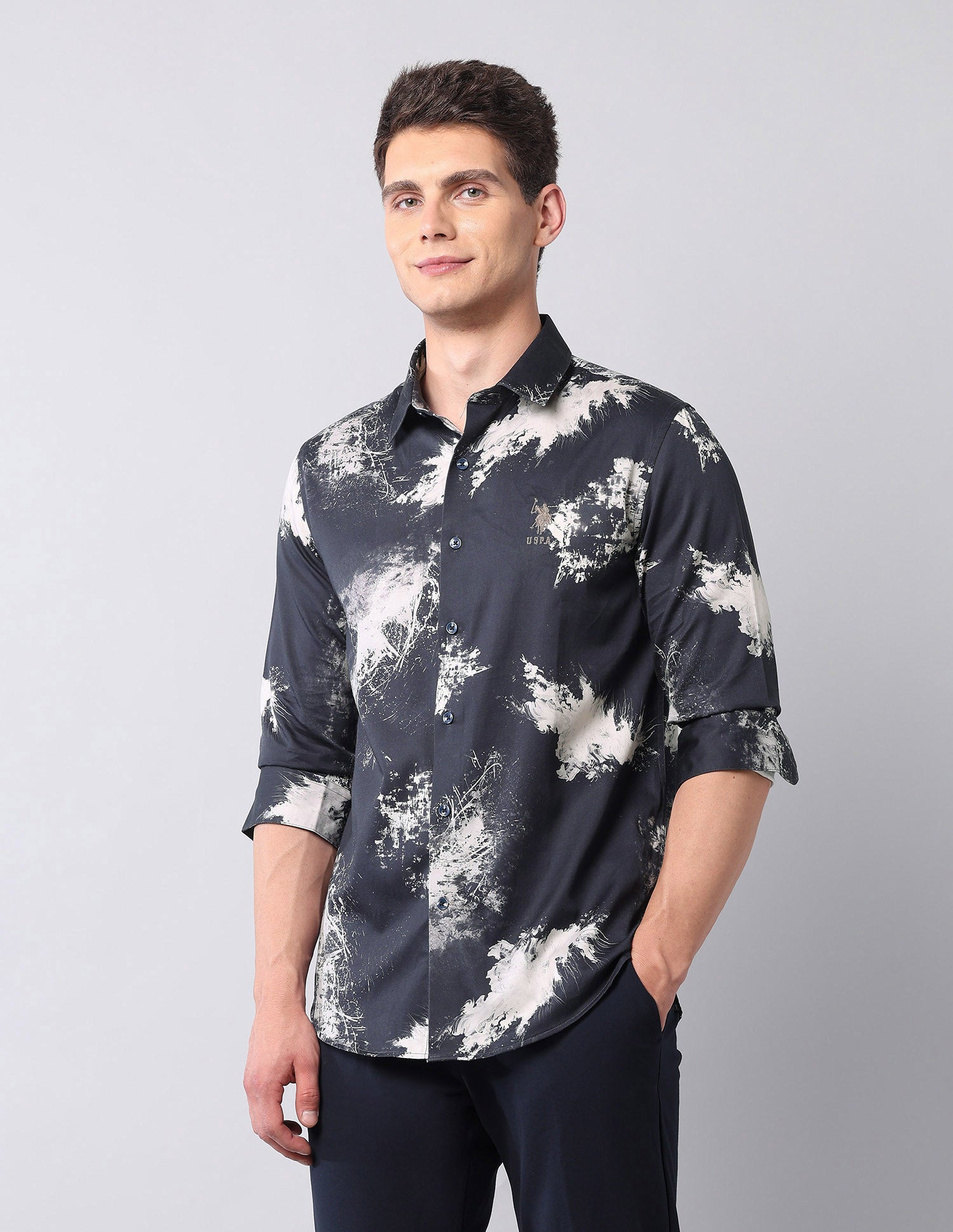 Abstract Printed Pure Cotton Shirt Navy - U.S. Polo Assn. India | Large