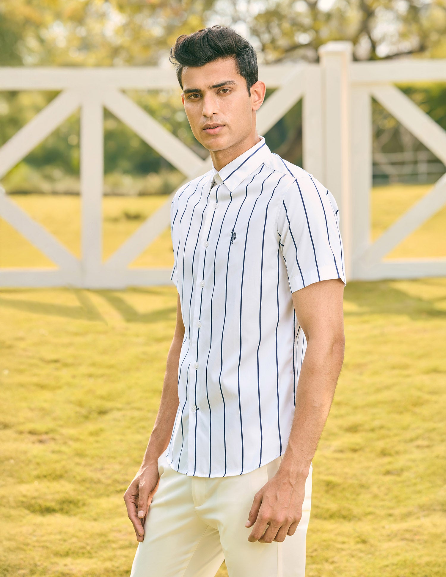 Pacho X Vertical Striped Tailored Fit Shirt White - U.S. POLO ASSN. | Large