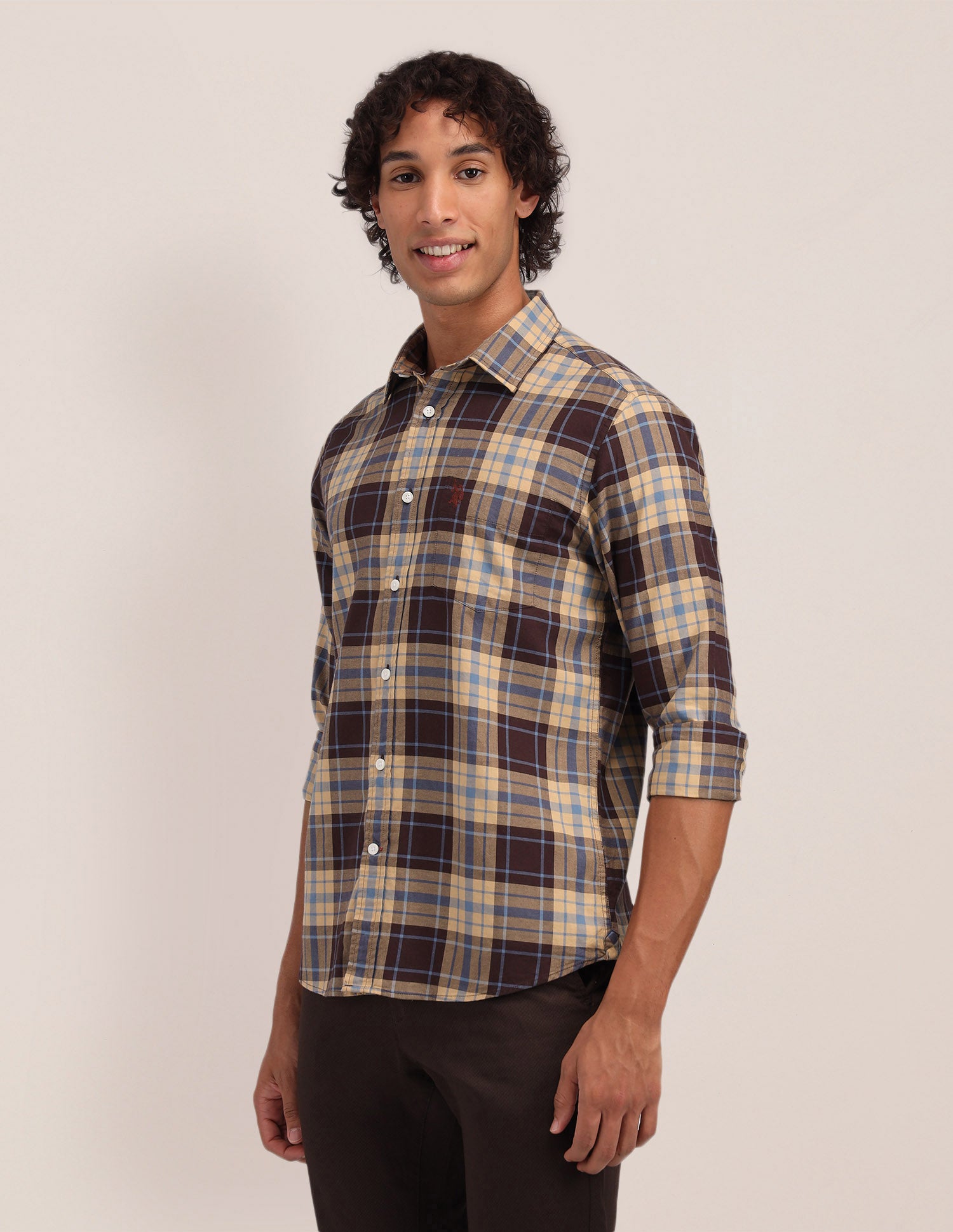 Plaid Checked Dobby Shirt Yellow - U.S. Polo Assn. India | Large