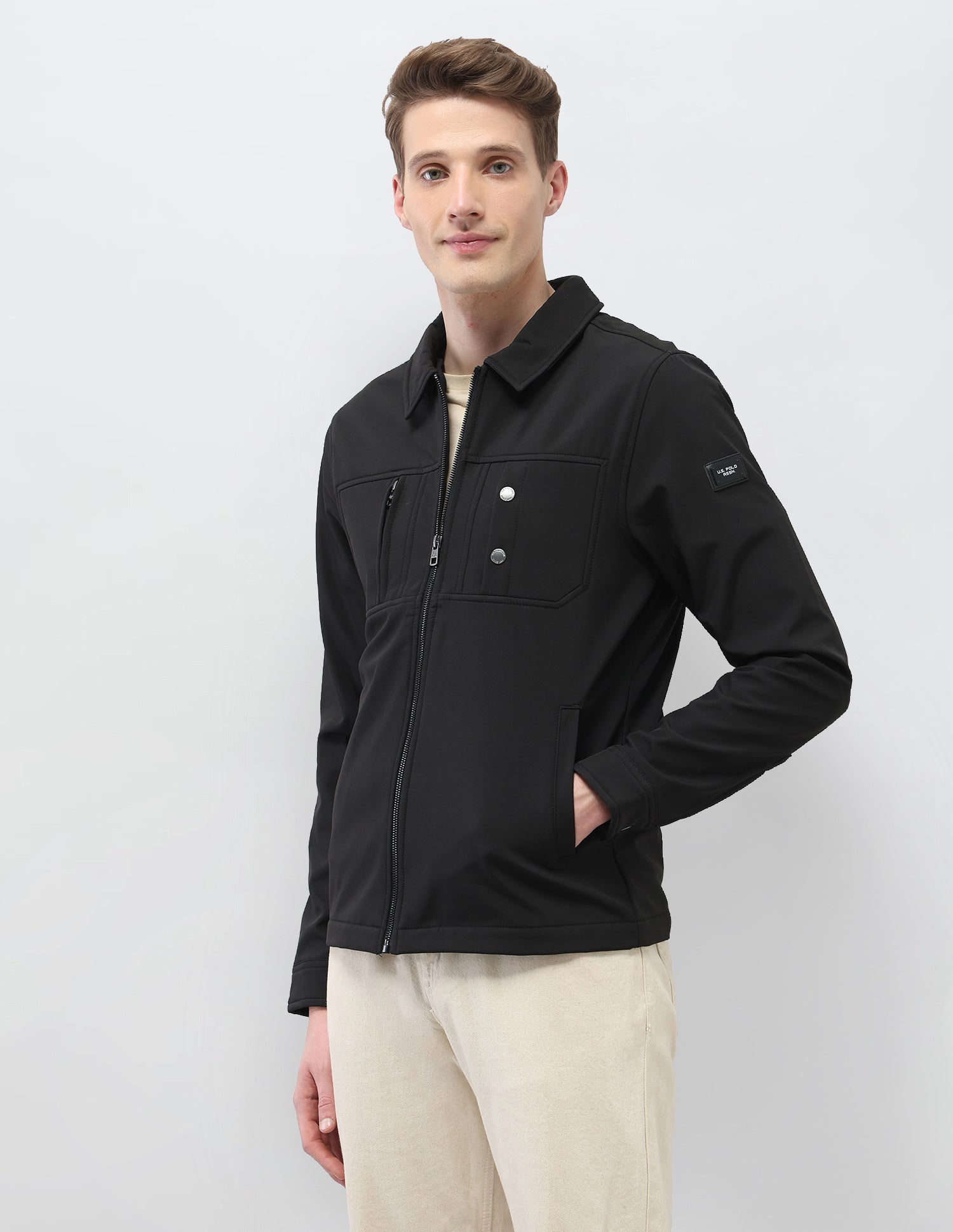 Solid Regular Fit Jacket Black - U.S. Polo Assn. India | Large