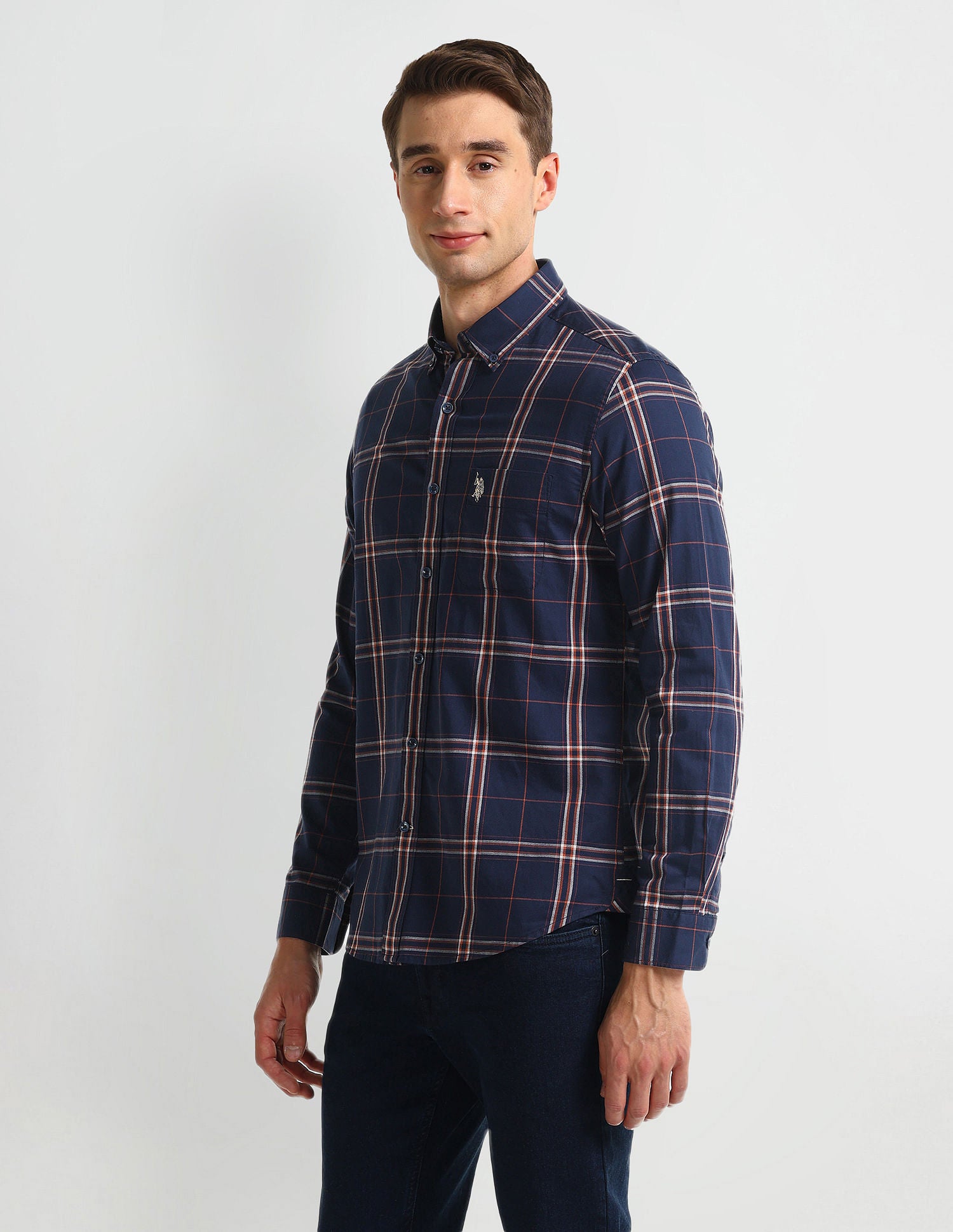 Slim Fit Grid Tattersall Checked Shirt Navy - U.S. Polo Assn. India | Large