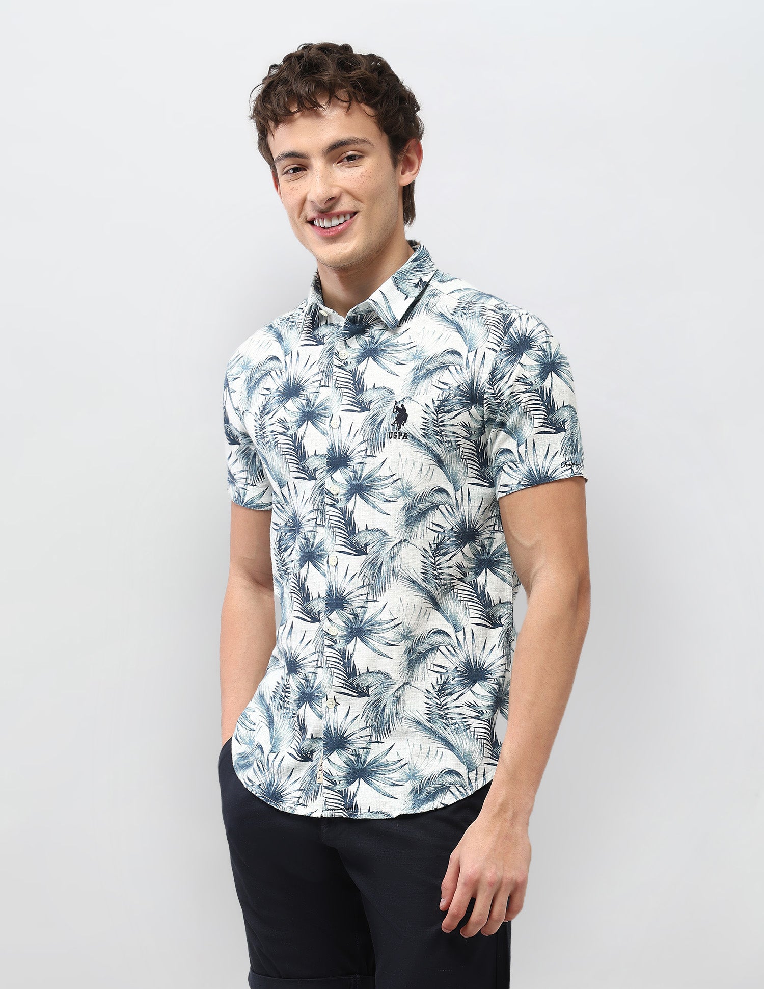 Motel On The Coast Tropical Printed Shirt Teal - U.S. Polo Assn. India | Large