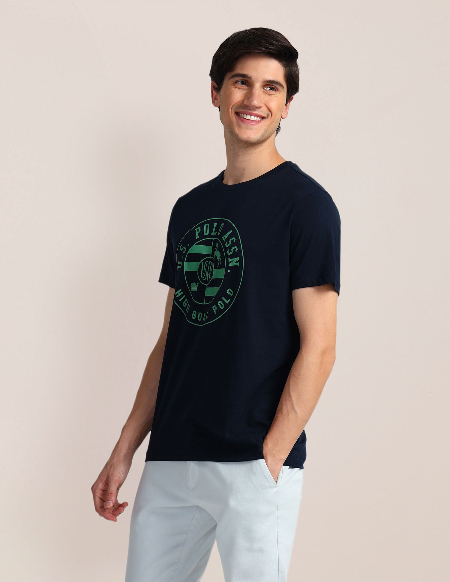 Brand Print Slim Fit T-Shirt Navy - U.S. Polo Assn. India | Large
