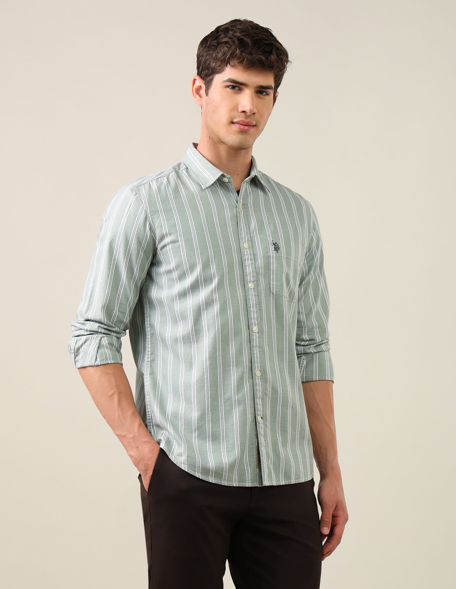 Vertical Striped Regular Fit Shirt Green - U.S. Polo Assn. India | Large