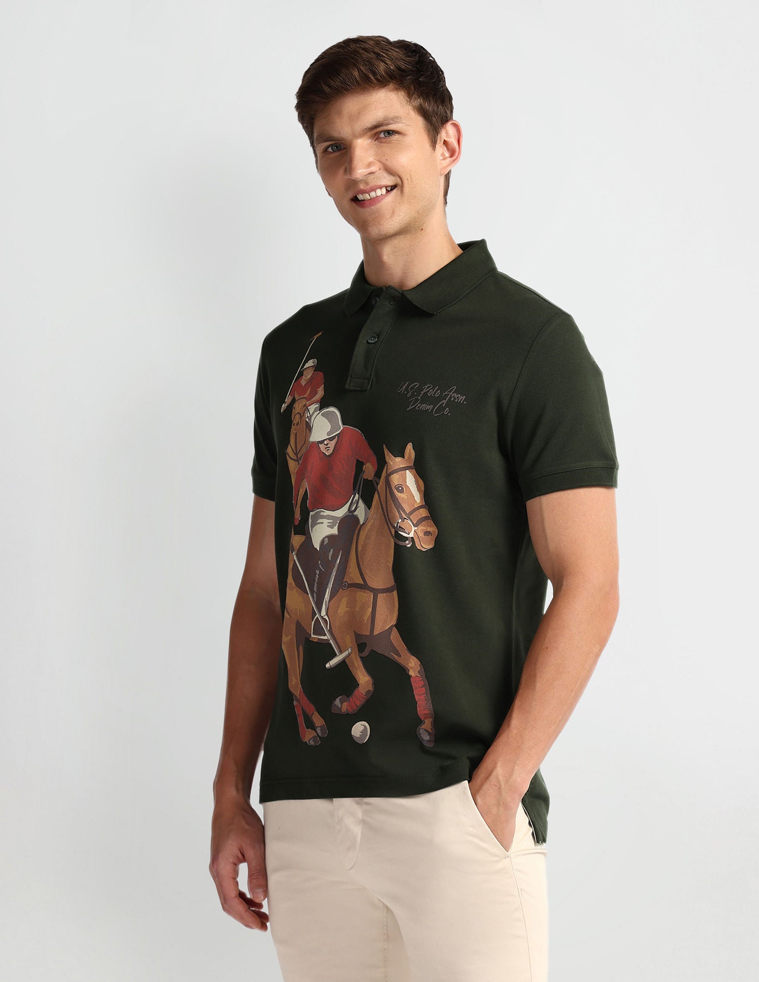 Graphic Print Muscle Fit Polo Shirt Navy - U.S. POLO ASSN. | Large