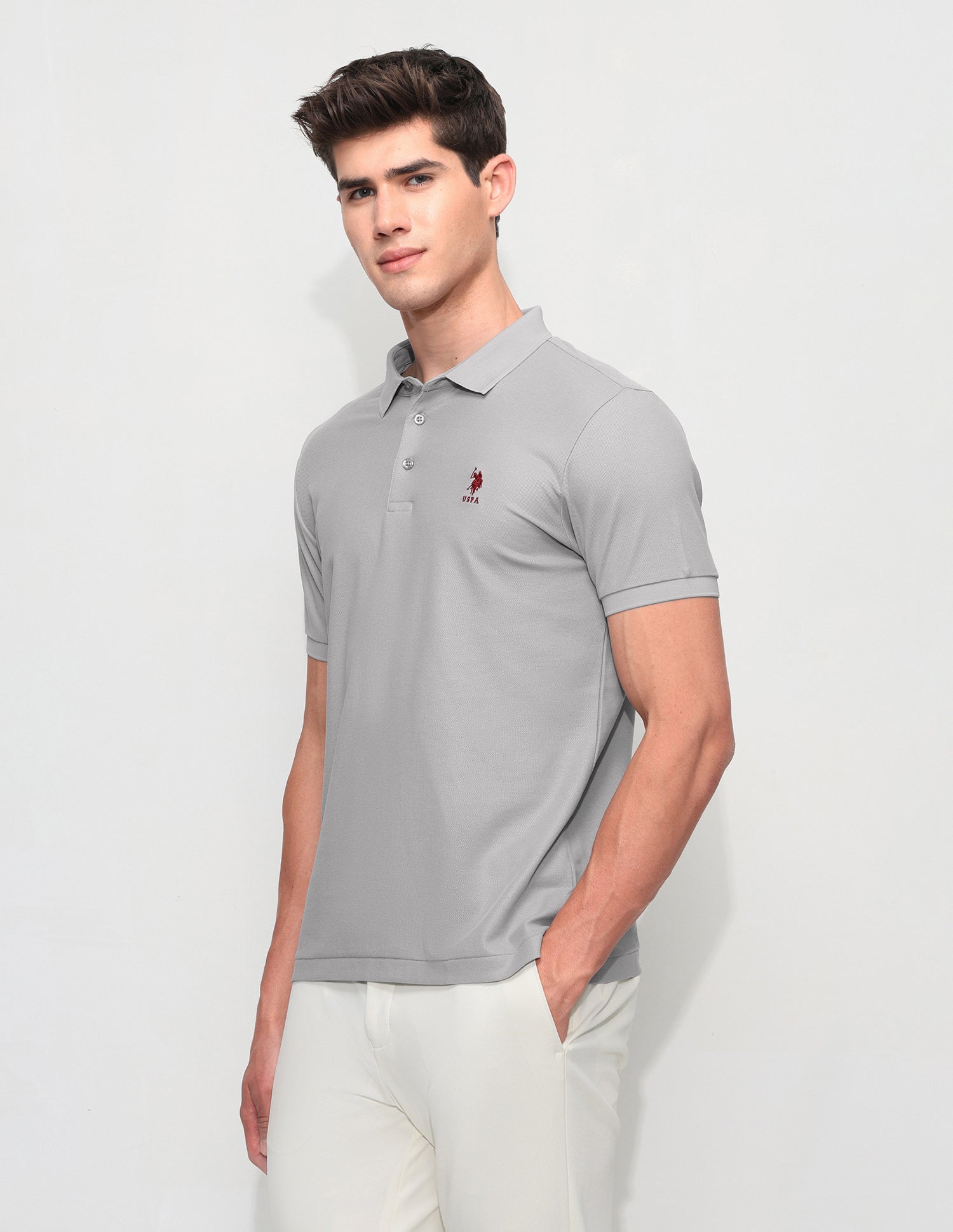 Solid Slim Fit Polo Shirt Grey - U.S. Polo Assn. India | Large