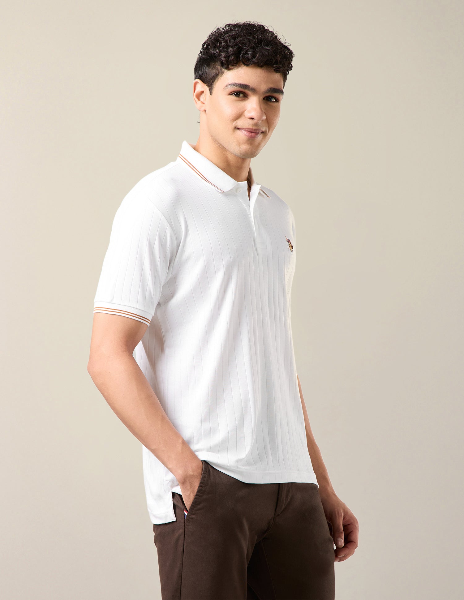 Patterned Knit Slim Fit Polo Shirt White - U.S. Polo Assn. India | Large