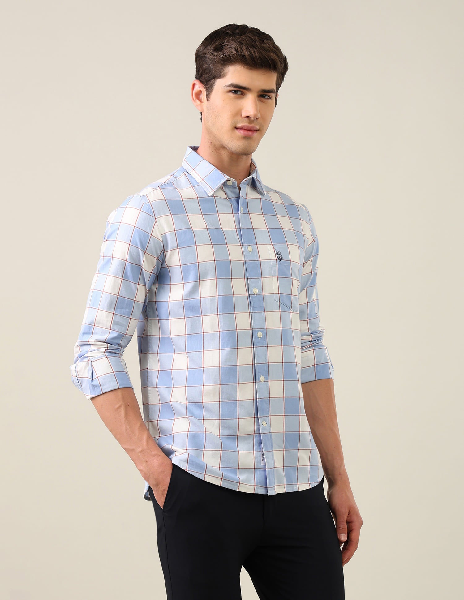 Twill Grid Tattersall Checked Shirt Blue - U.S. Polo Assn. India | Large