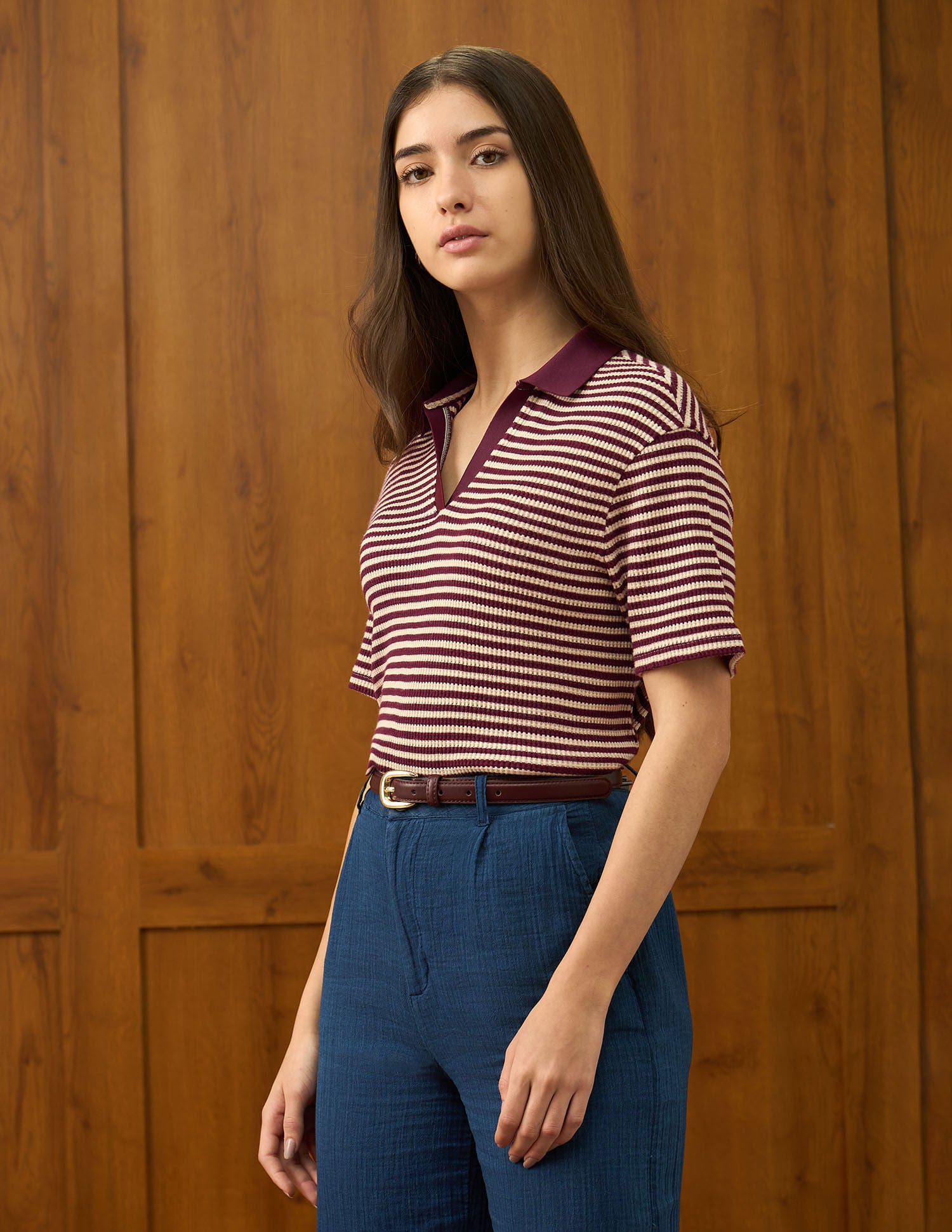 Relaxed Fit Striped Top Wine - U.S. POLO ASSN. | Large