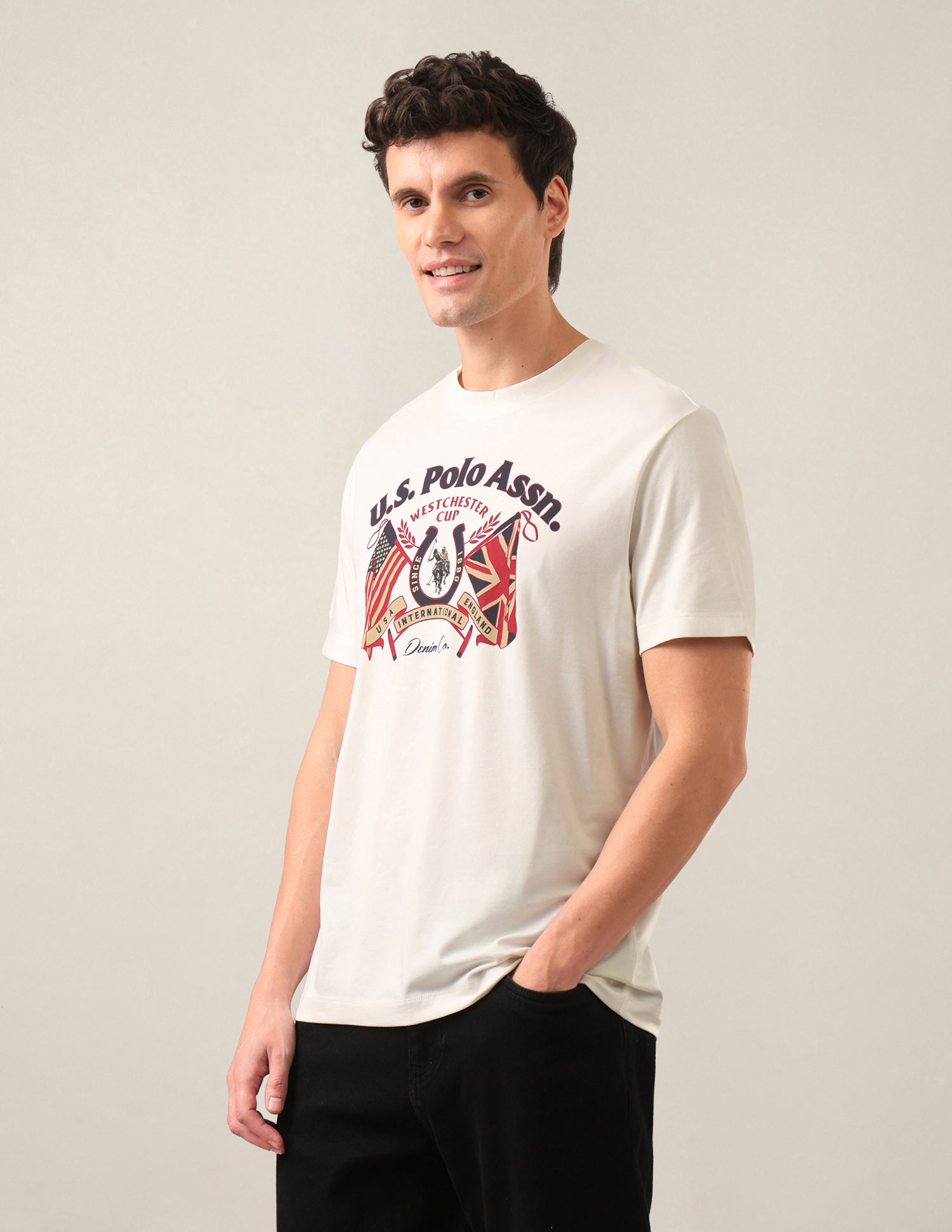 Graphic Brand Printed Slim Fit T-Shirt Ivory - U.S. Polo Assn. India | Large