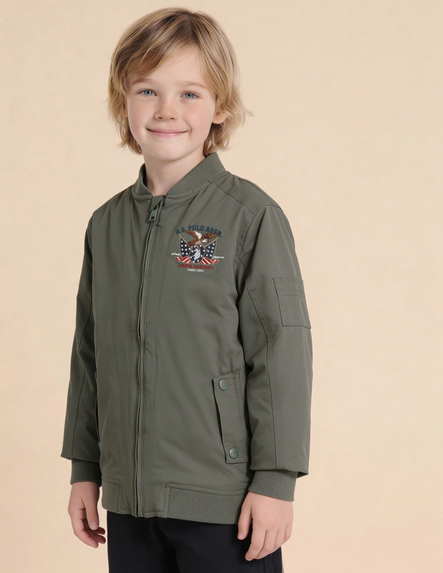 Boys Brand Embroidered Regular Fit Jacket Olive - U.S. Polo Assn. India | Large