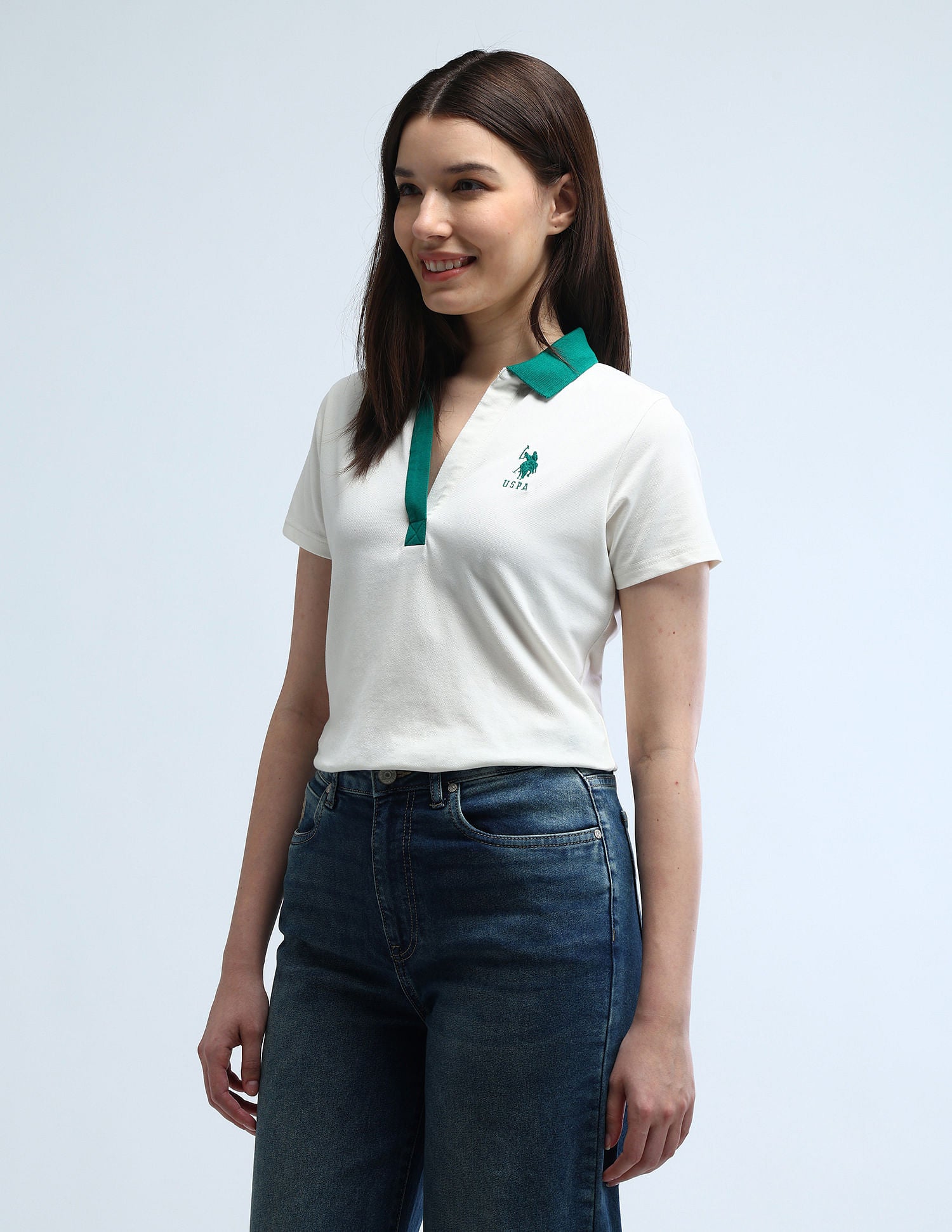 Contrast Collar Oversized Polo Shirt Off White - U.S. POLO ASSN. | Large