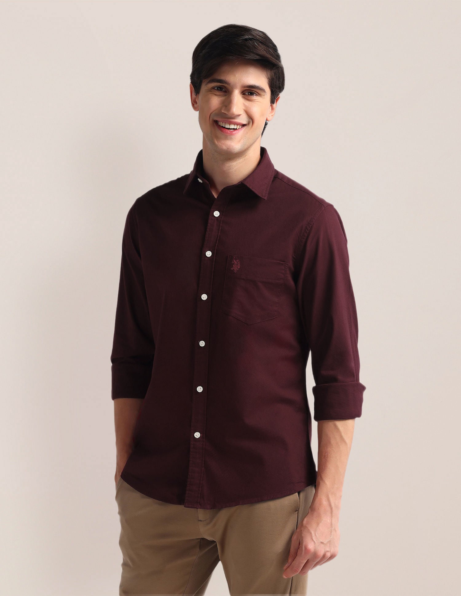 Tailored Fit Solid Shirt Maroon - U.S. Polo Assn. India | Large