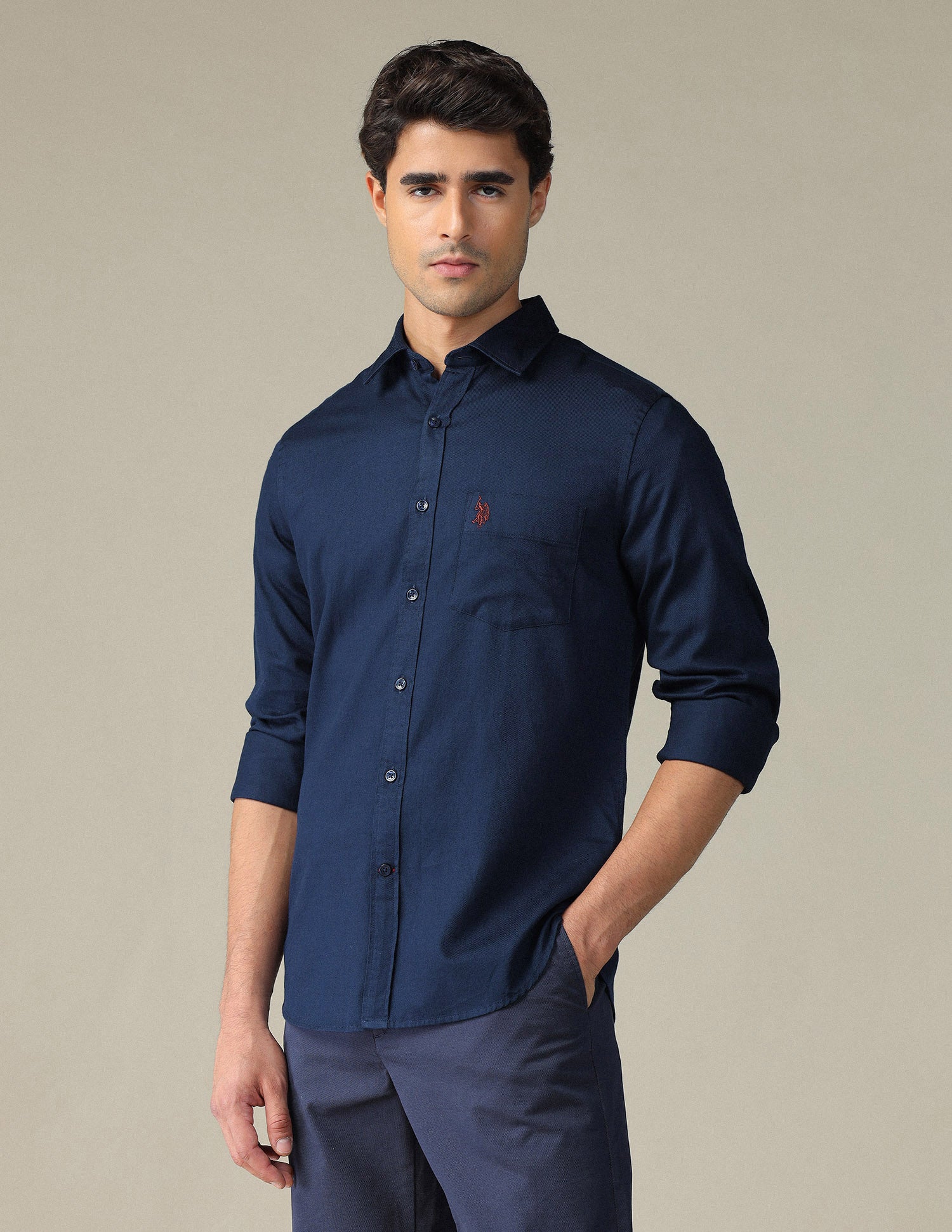 Pure Cotton Tailored Fit Shirt Navy - U.S. POLO ASSN. | Large