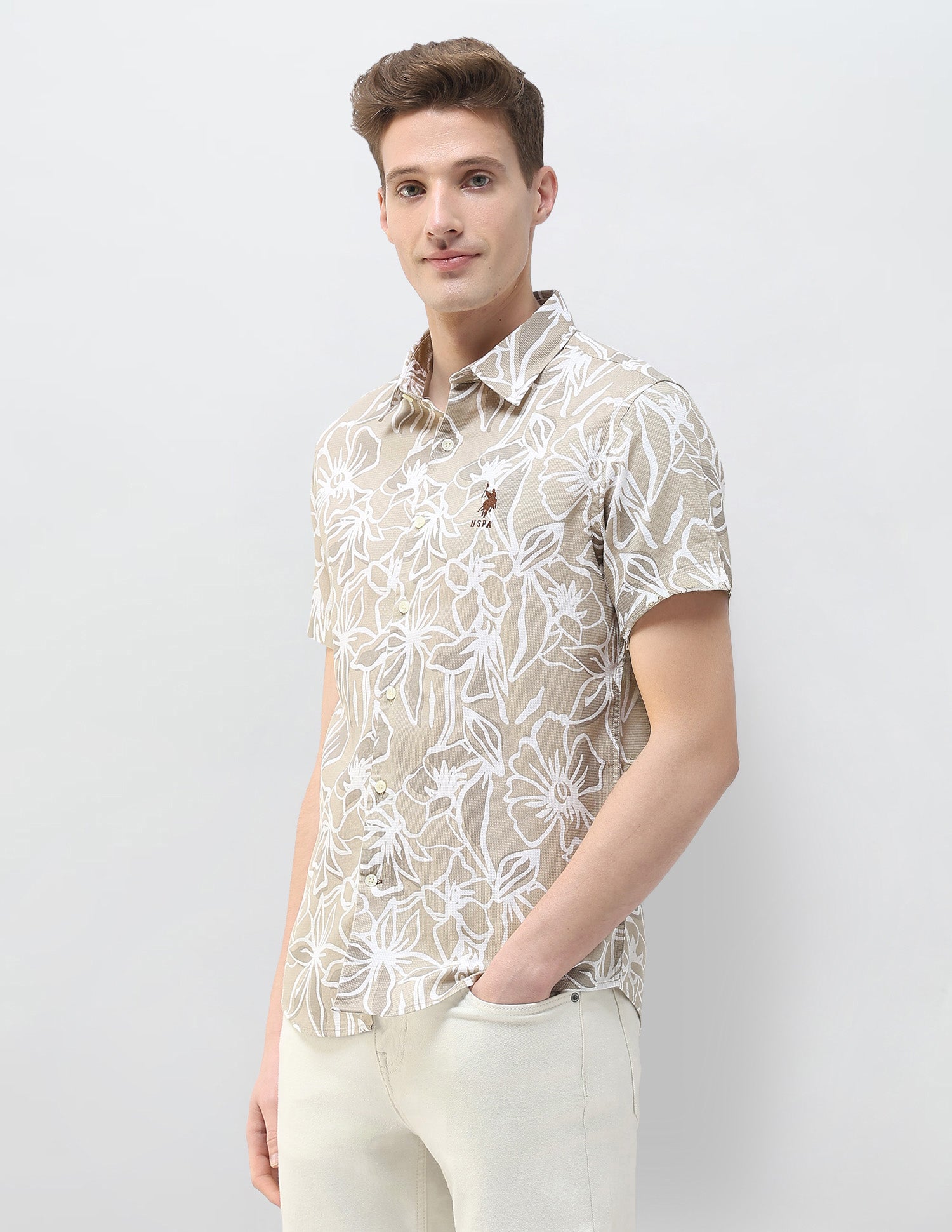 Floral Printed Summer House Shirt Khaki - U.S. Polo Assn. India | Large