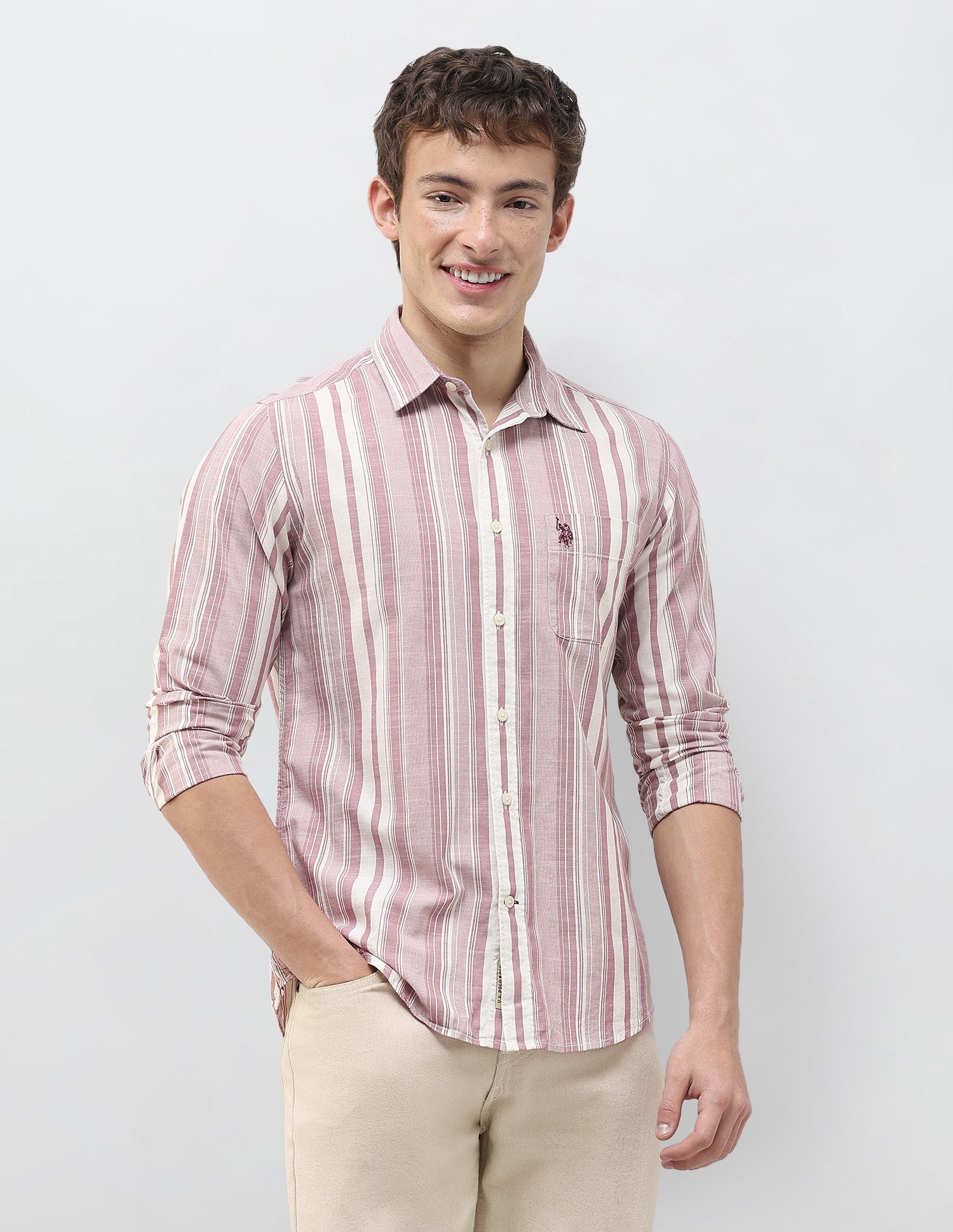 Vertical Striped Regular Fit Shirt Rust - U.S. Polo Assn. India | Large
