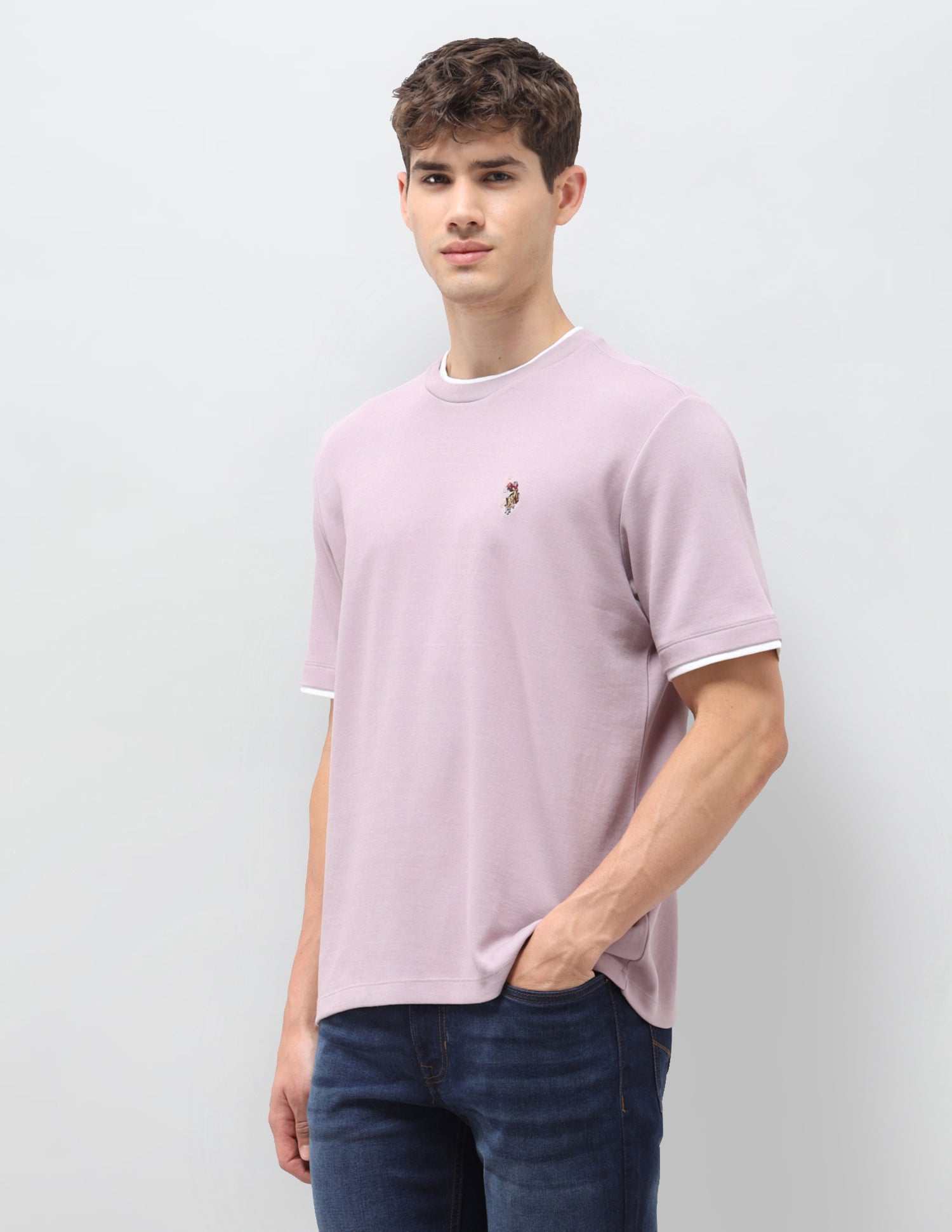 Solid Slim Fit T-Shirt Peach - U.S. Polo Assn. India | Large