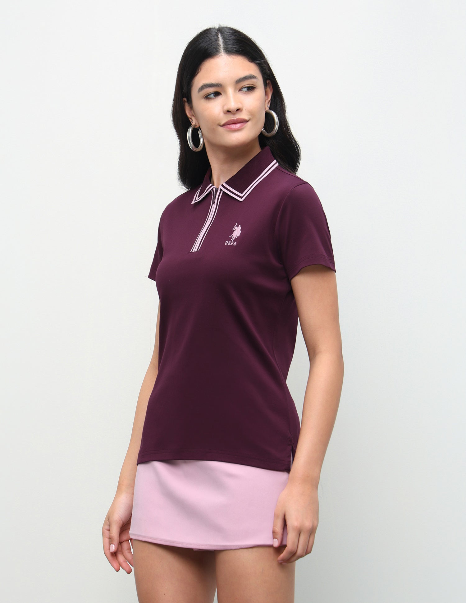 Solid Regular Fit Zip Polo Shirt Wine - U.S. Polo Assn. India | Large