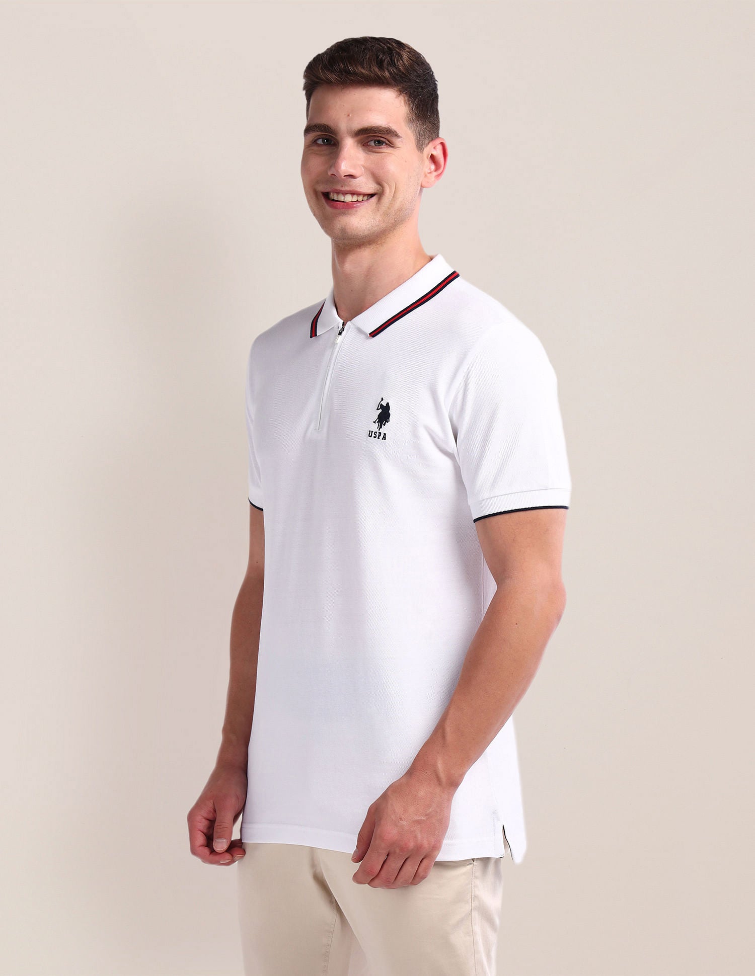Slim Fit Pure Cotton Polo Shirt White - U.S. Polo Assn. India | Large