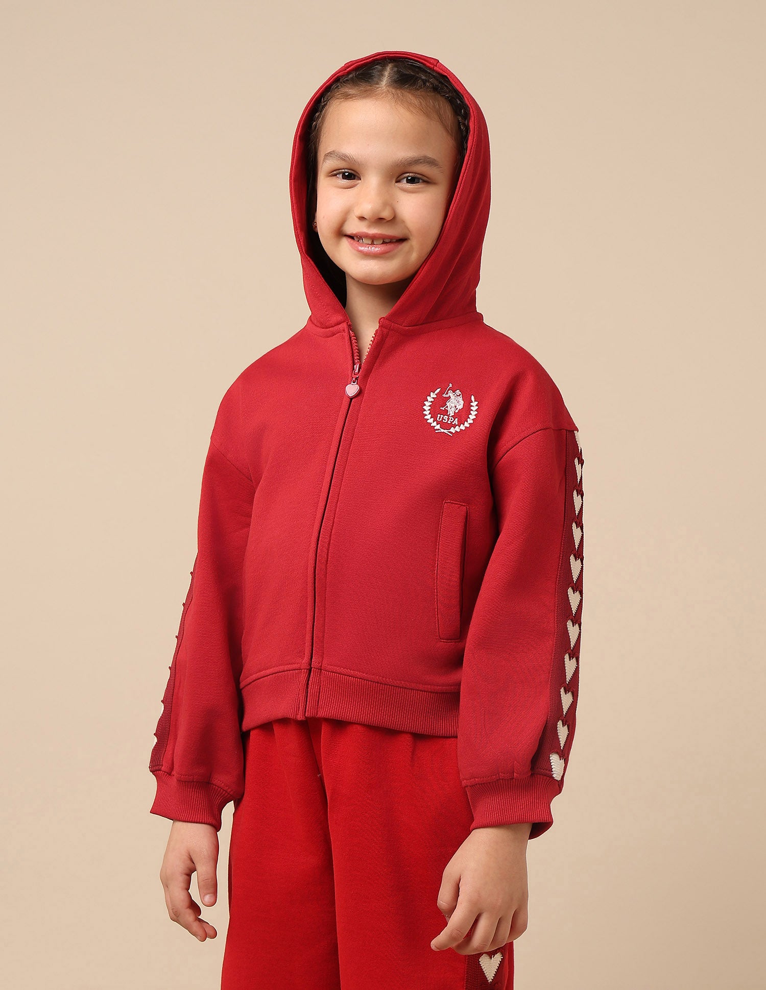 Girls Heart Patterned Knit Sweatshirt Red - U.S. POLO ASSN. | Large