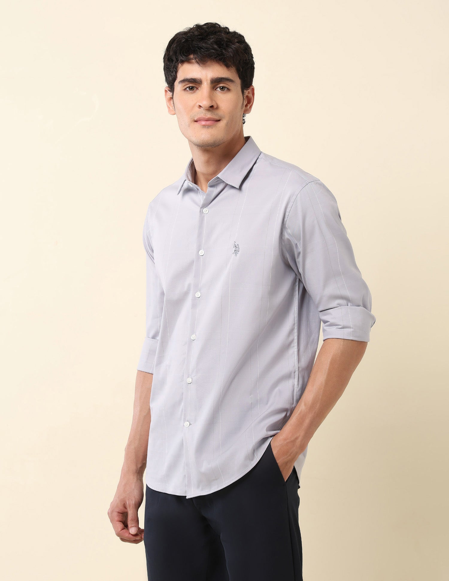 Solid Slim Fit Twill Shirt Grey - U.S. POLO ASSN. | Large