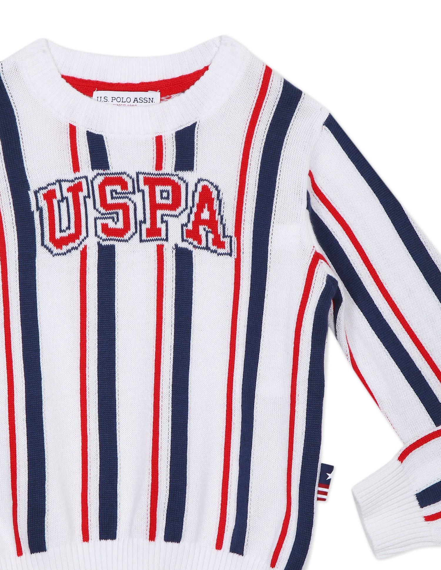 White Crew Neck Striped Sweater White - U.S. Polo Assn. India | Large