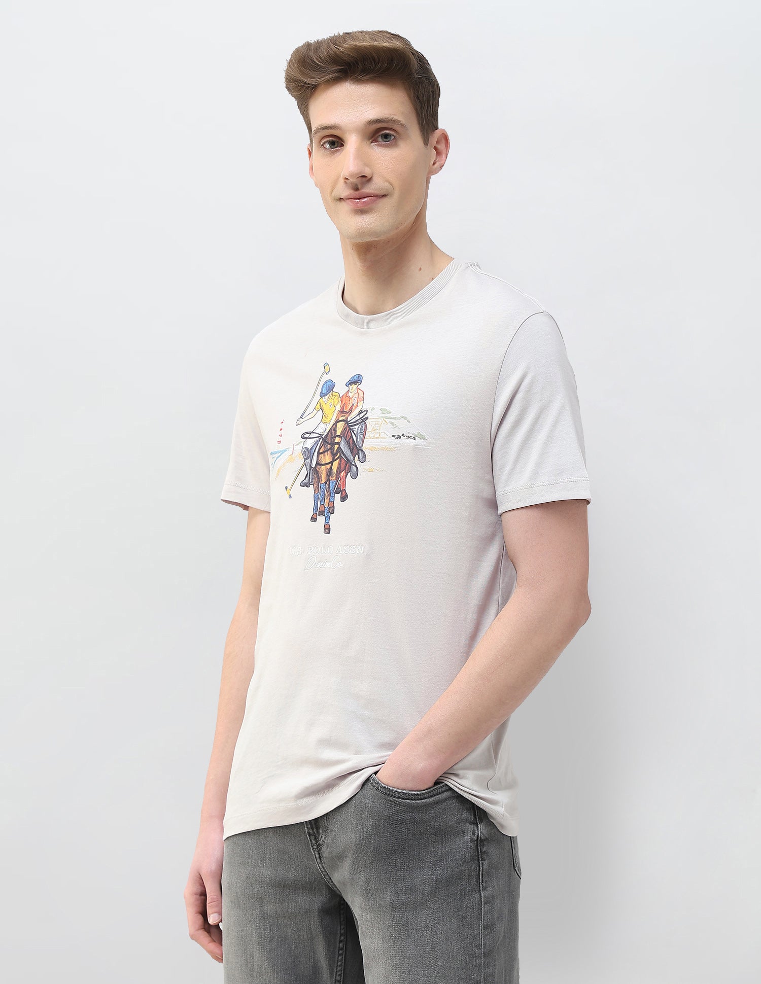 Motel On The Coast Slim Fit T-Shirt Light Grey - U.S. Polo Assn. India | Large