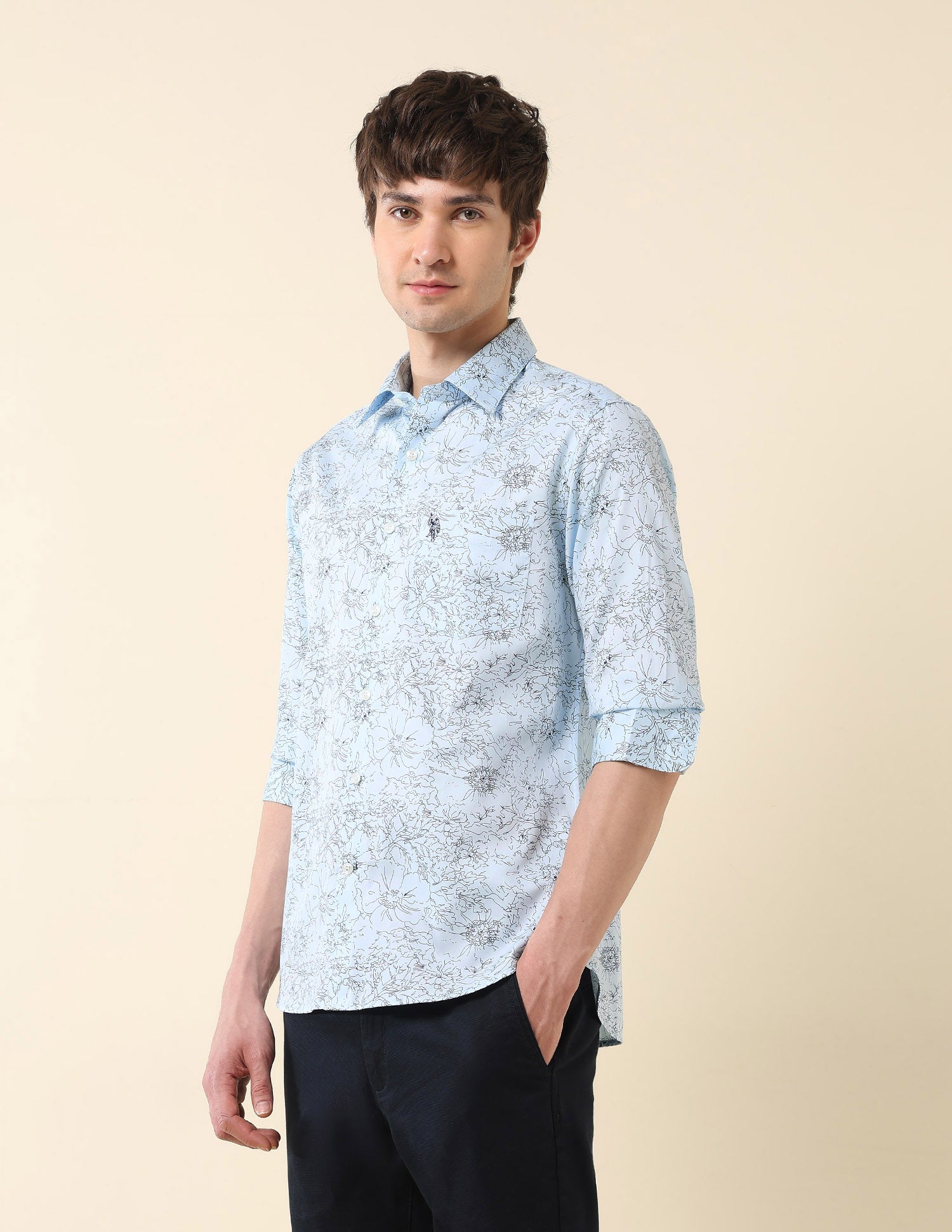 Floral Printed Satin Shirt Light Grey - U.S. Polo Assn. India | Large