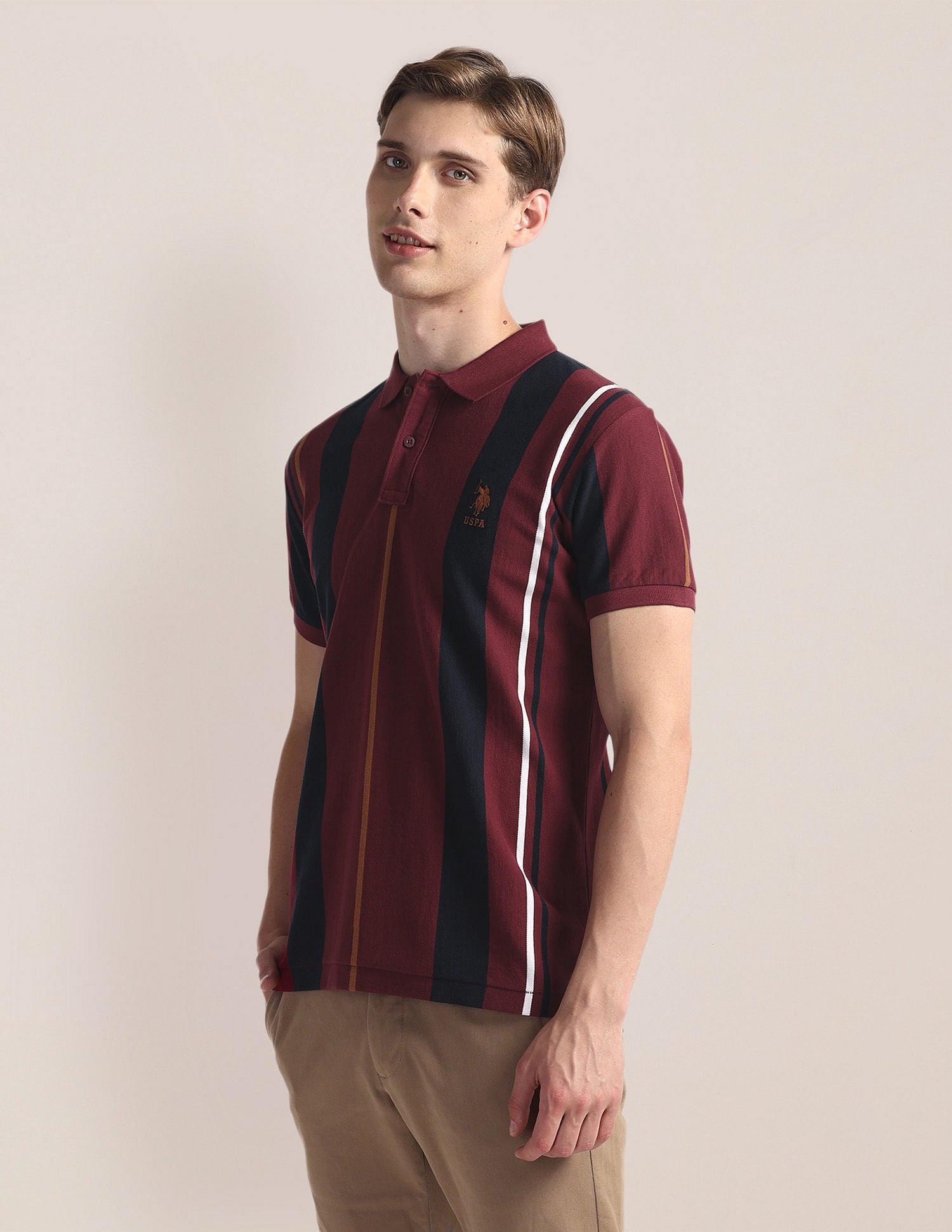 Vertical Stripe Slim Polo Shirt Red - U.S. POLO ASSN. | Large