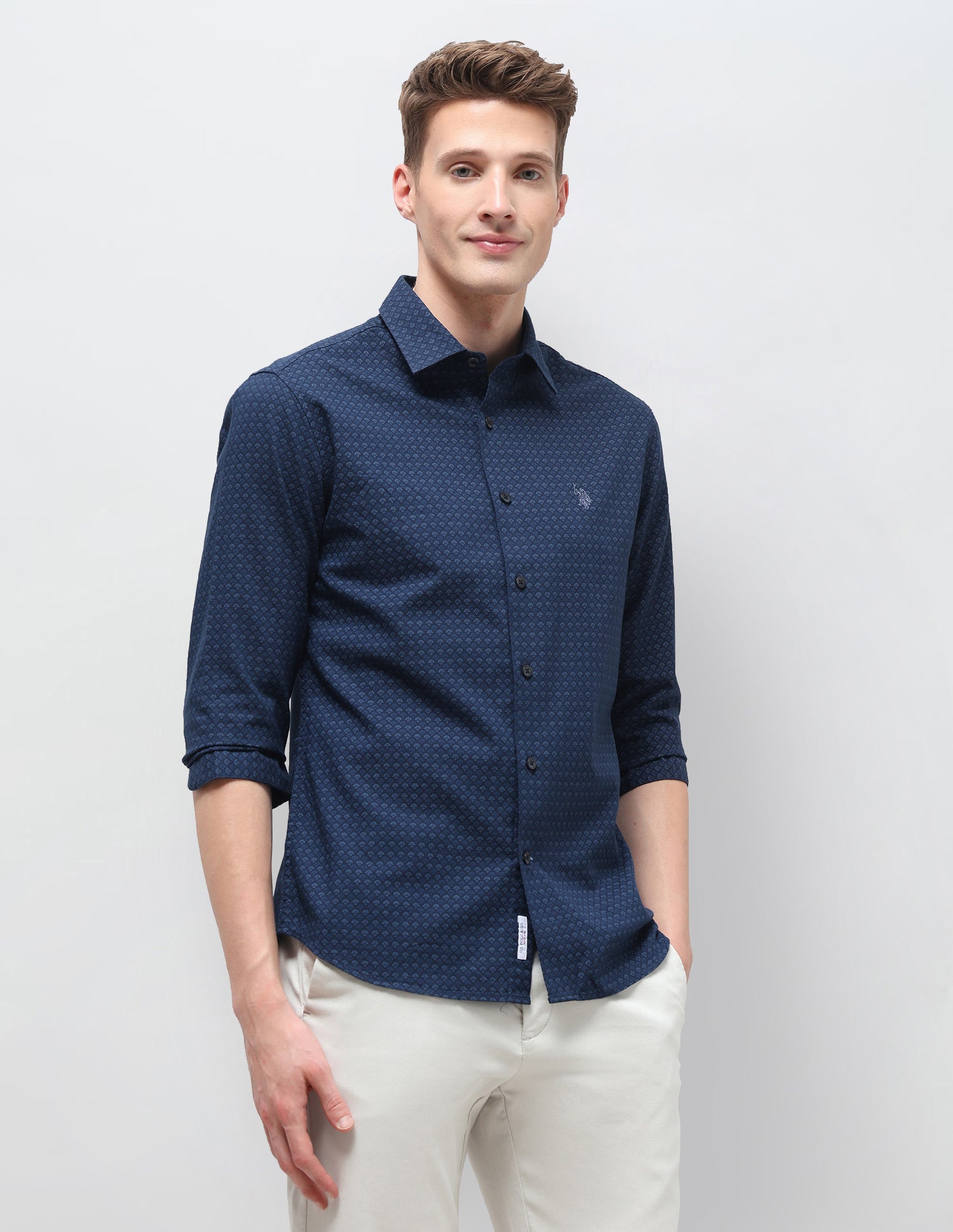 Geometric Printed Regular Fit Shirt Light Brown - U.S. Polo Assn. India | Large
