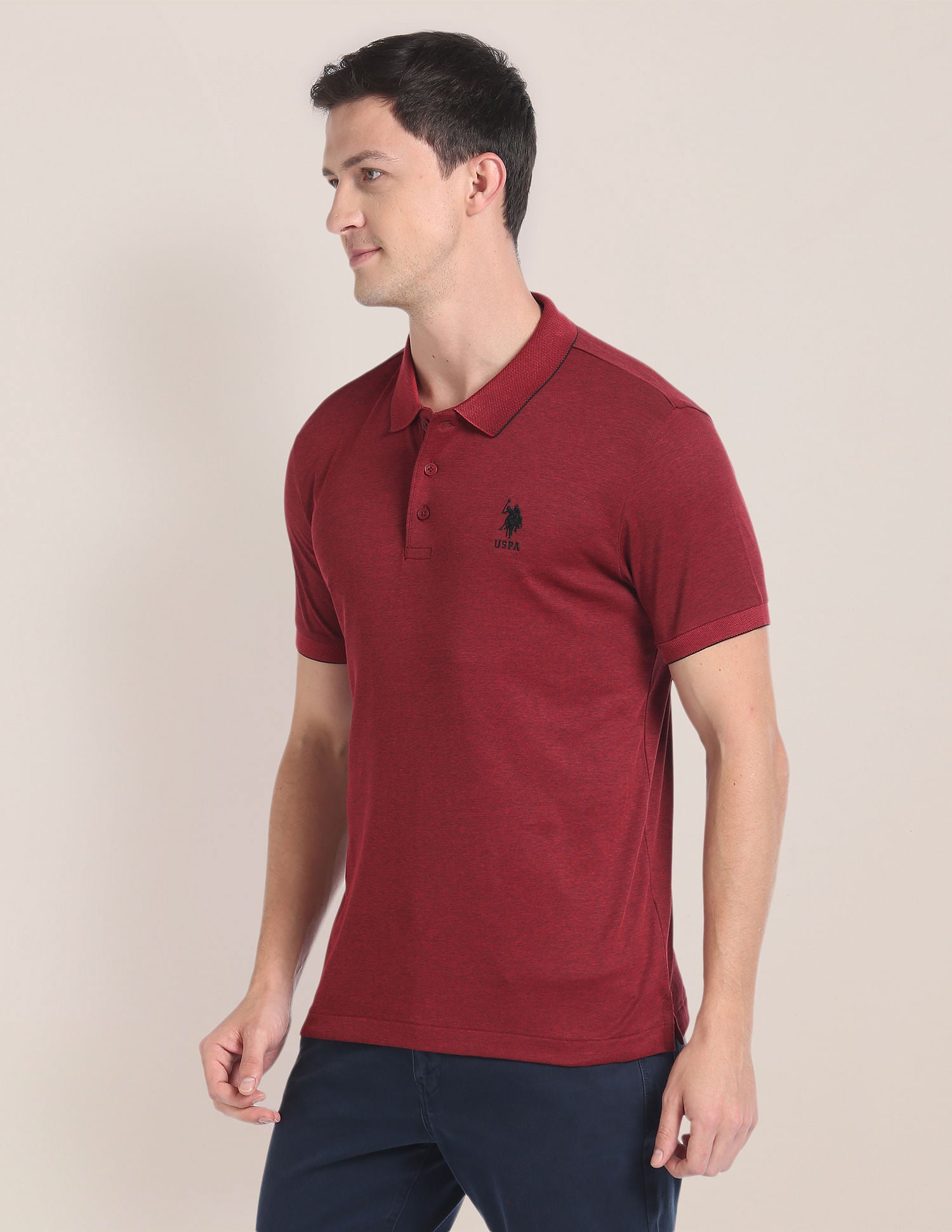 Heathered Logo Polo Shirt Red - U.S. Polo Assn. India | Large