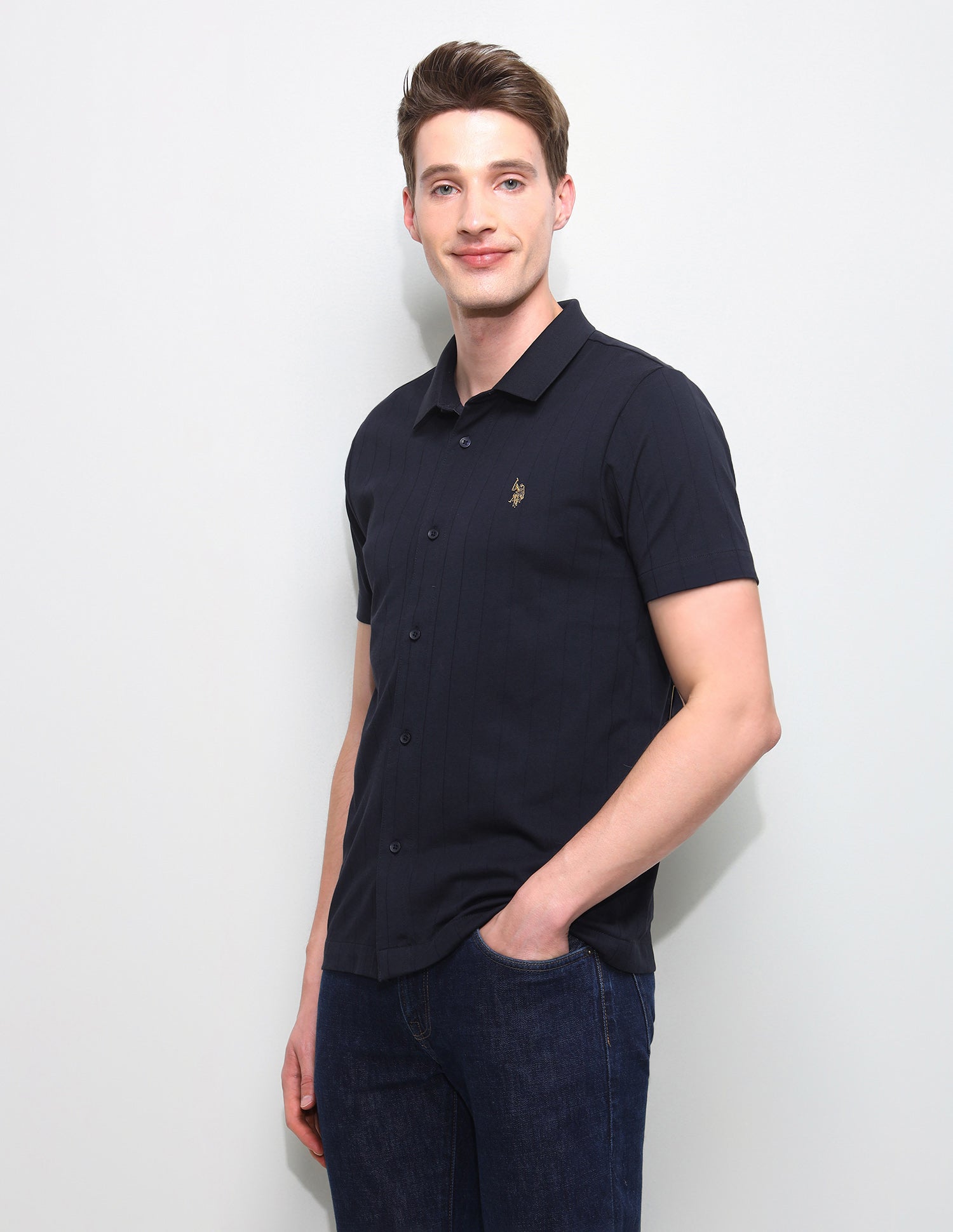 Knitted Slim Fit Shirt Navy - U.S. Polo Assn. India | Large