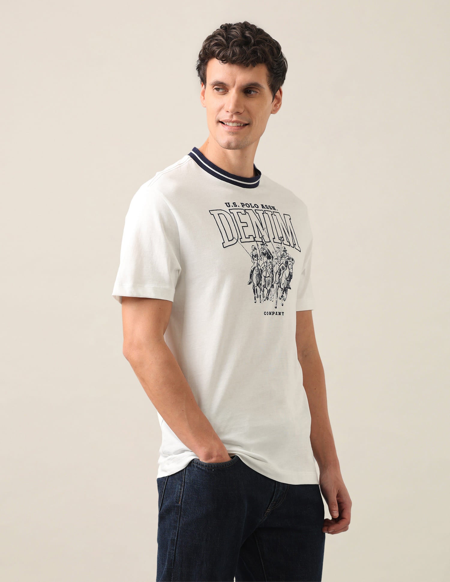 Graphic Brand Printed Slim Fit T-Shirt Ivory - U.S. Polo Assn. India | Large