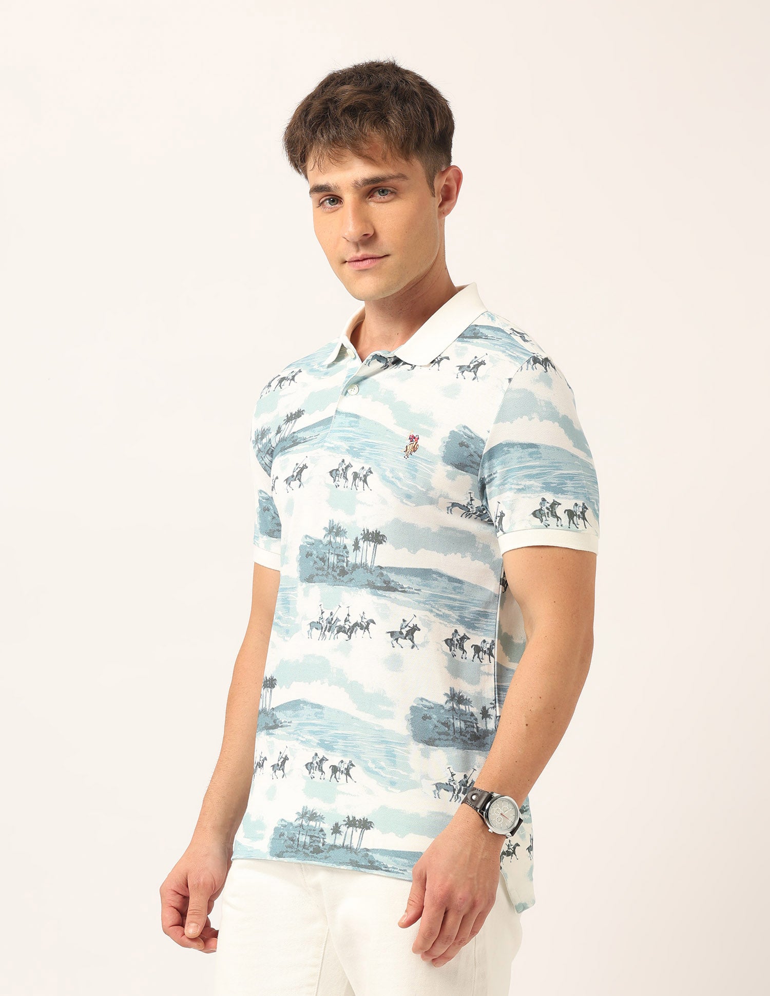 Graphic Printed Muscle Fit Polo Shirt Blue - U.S. Polo Assn. India | Large