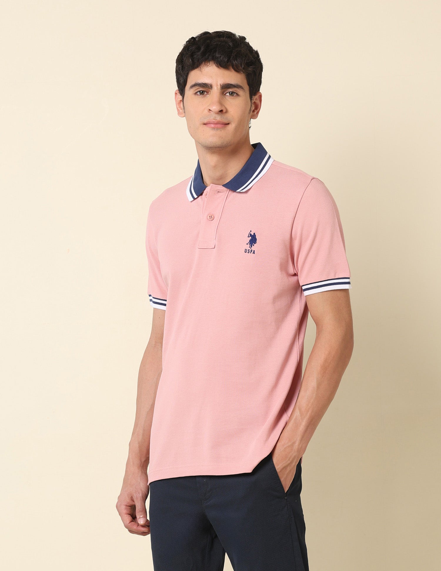 Pure Cotton Slim Fit Classic Polo Shirt Light Pink - U.S. Polo Assn. India | Large