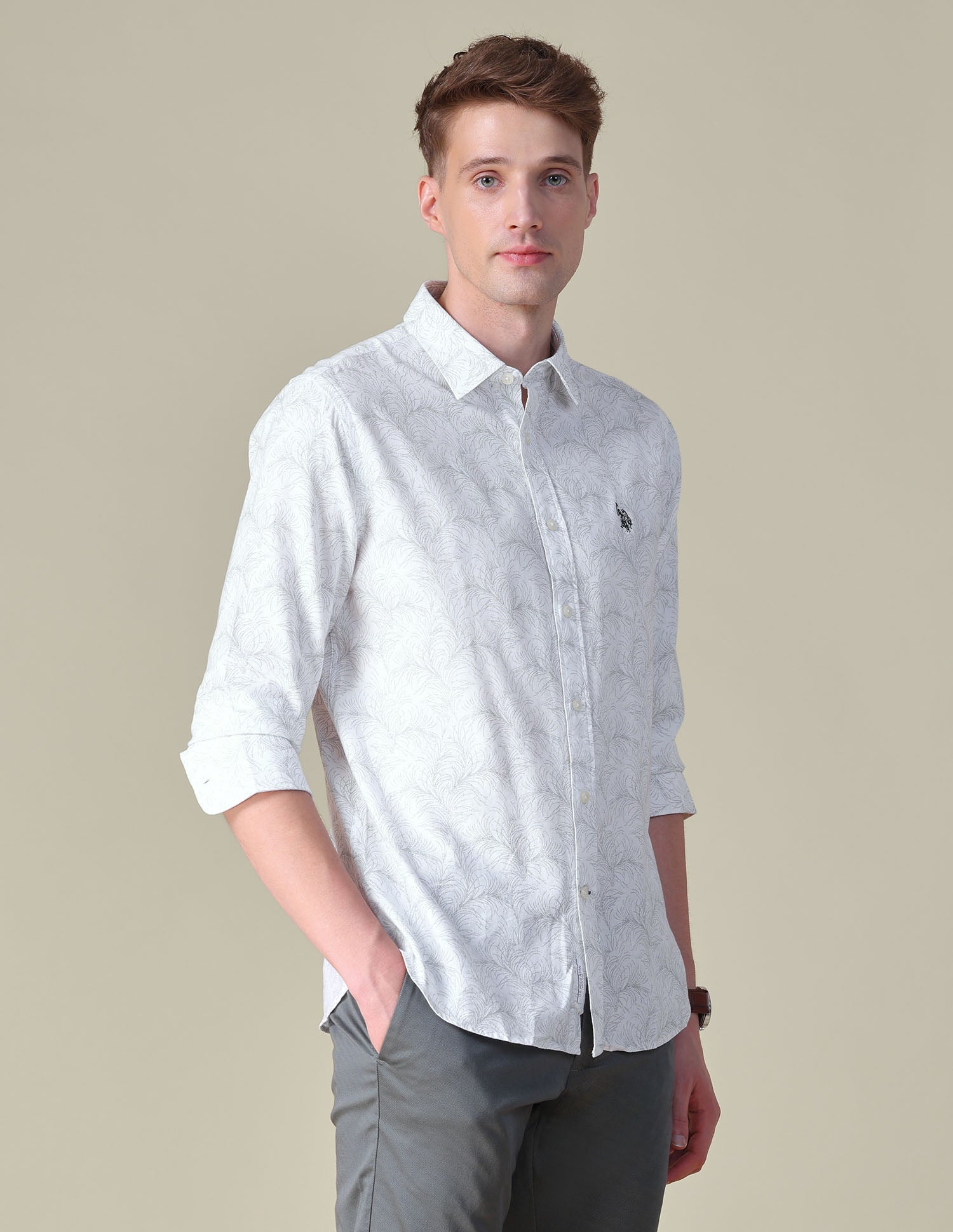 Floral Printed Oxford Shirt White - U.S. POLO ASSN. | Large