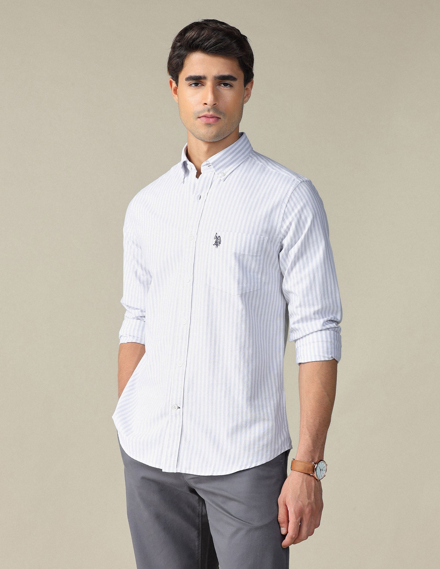 Vertical Striped Button Down Shirt Grey - U.S. POLO ASSN. | Large
